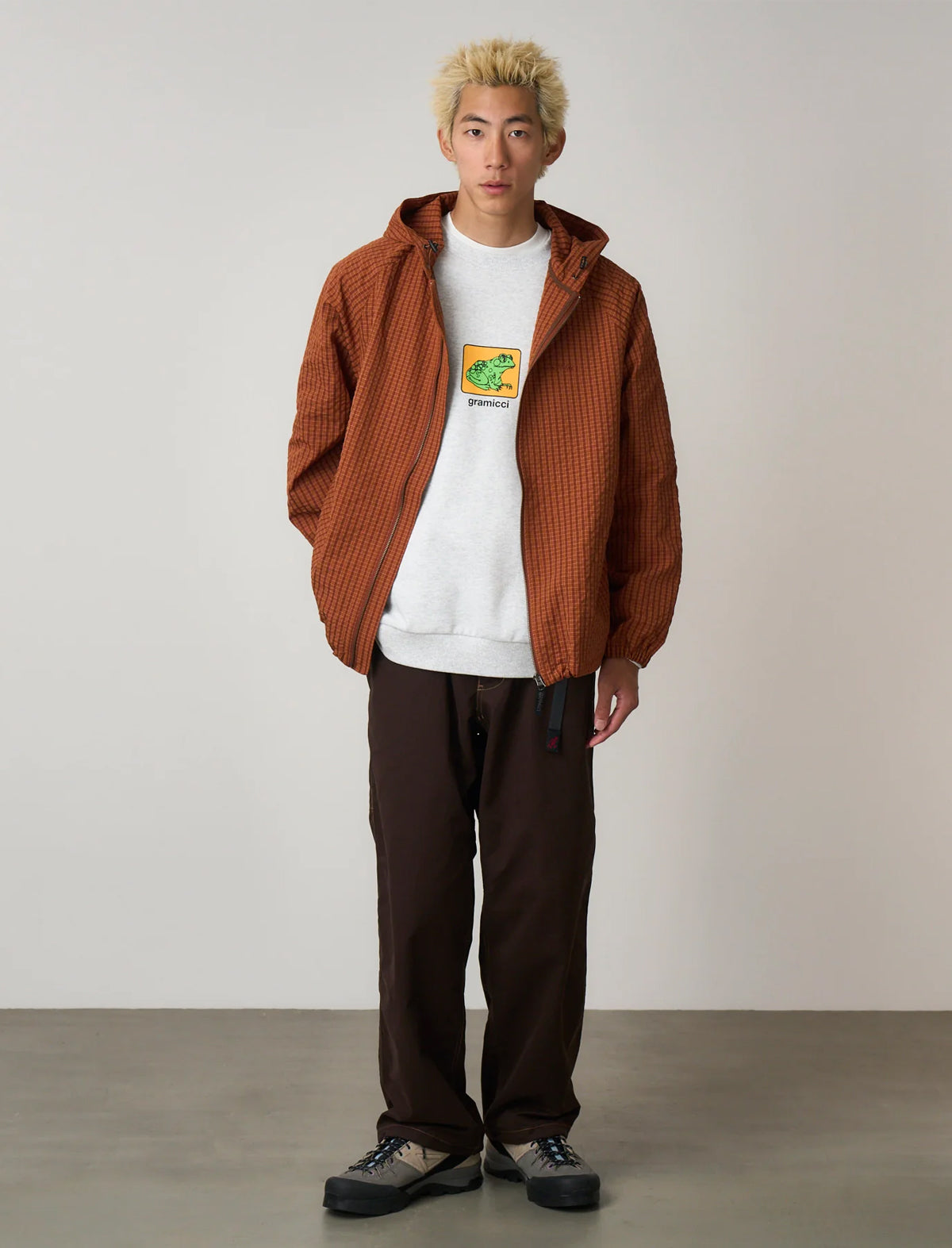 Gramicci Northside Plaid Hooded Jacket Brick