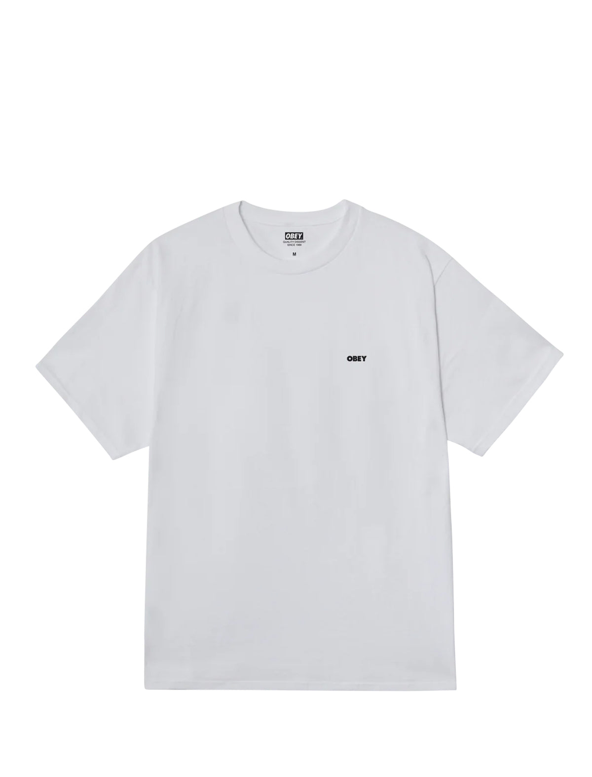 Obey Icon Eye Wreath White t-shirt with a small logo on a white background