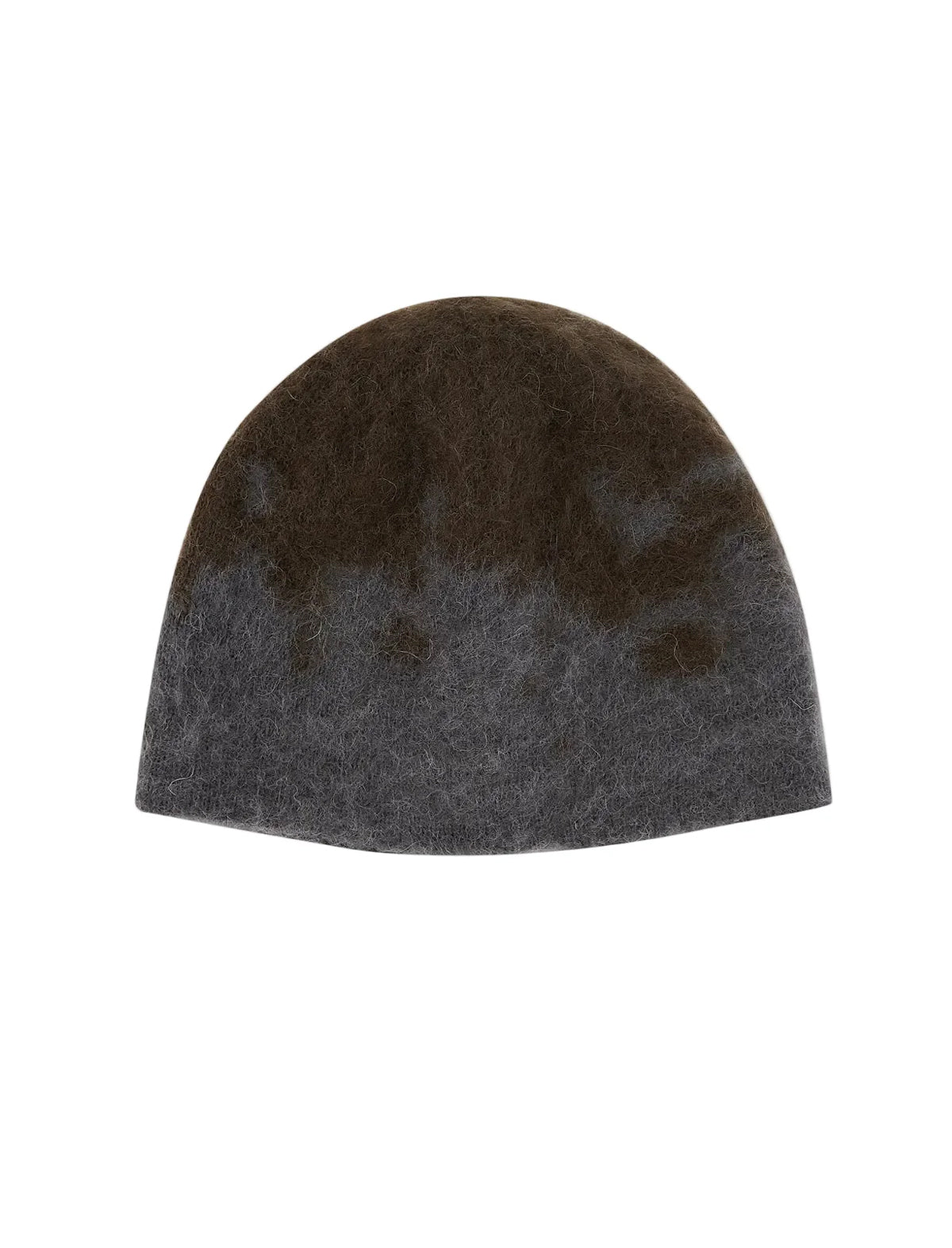 A dome-shaped felt beanie hat with a color-blocked design, featuring a dark brown top half and a dark gray bottom half, shown against a plain white background.