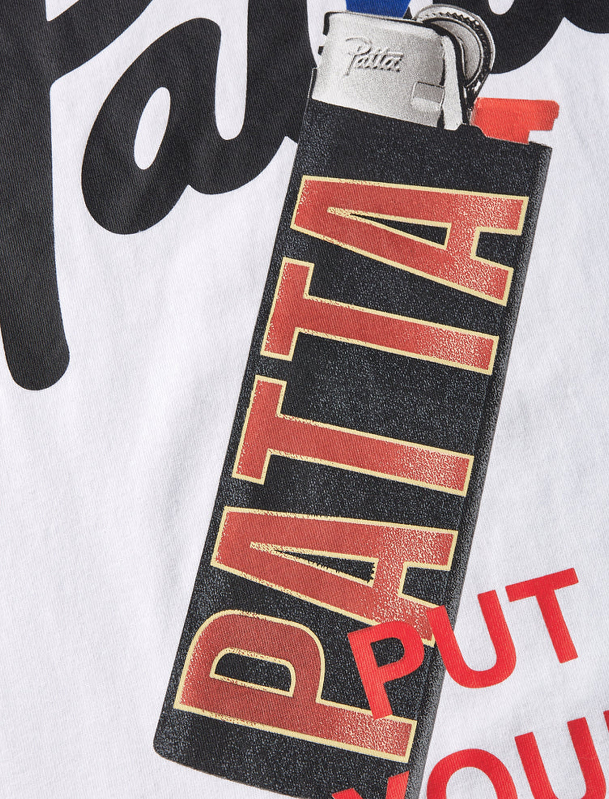 Black and red 'Patta' branded object on a white background with text