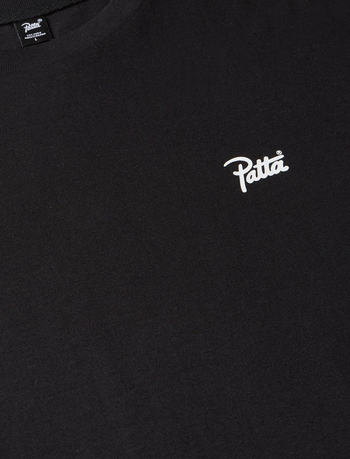 Patta Black t-shirt with white logo on a black background