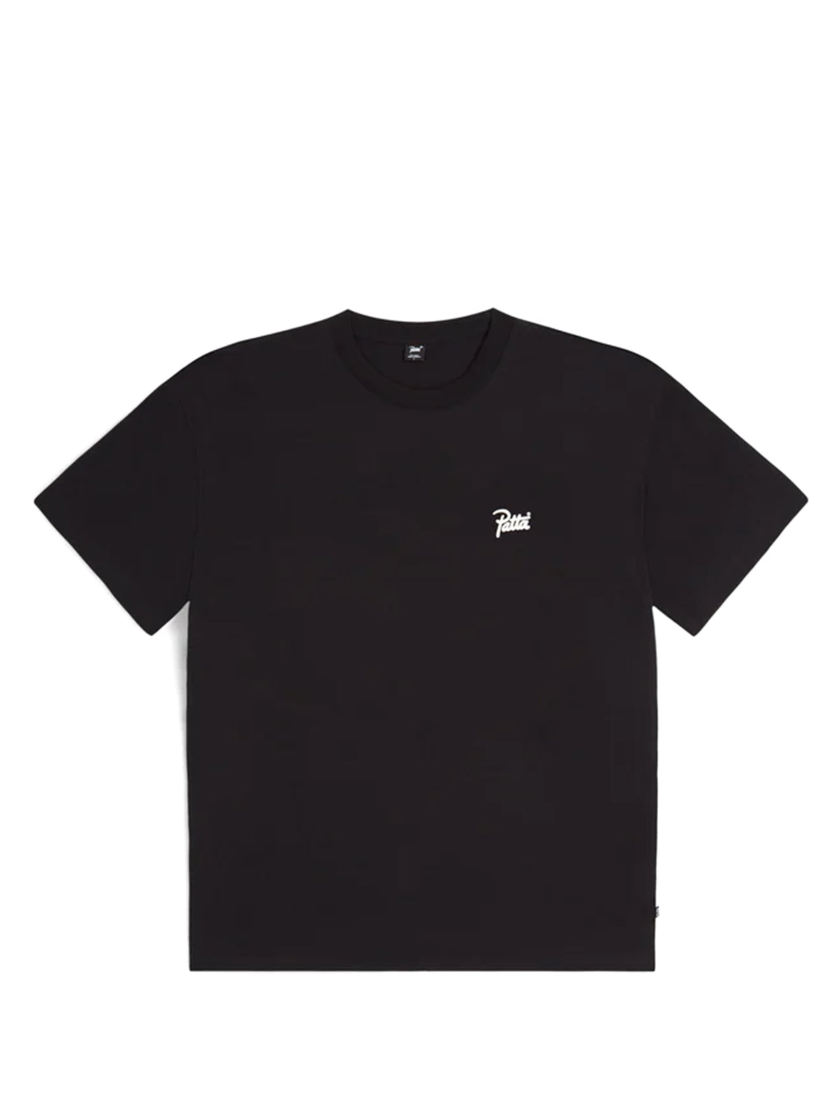 Patta Black t-shirt with a small white logo on a white background