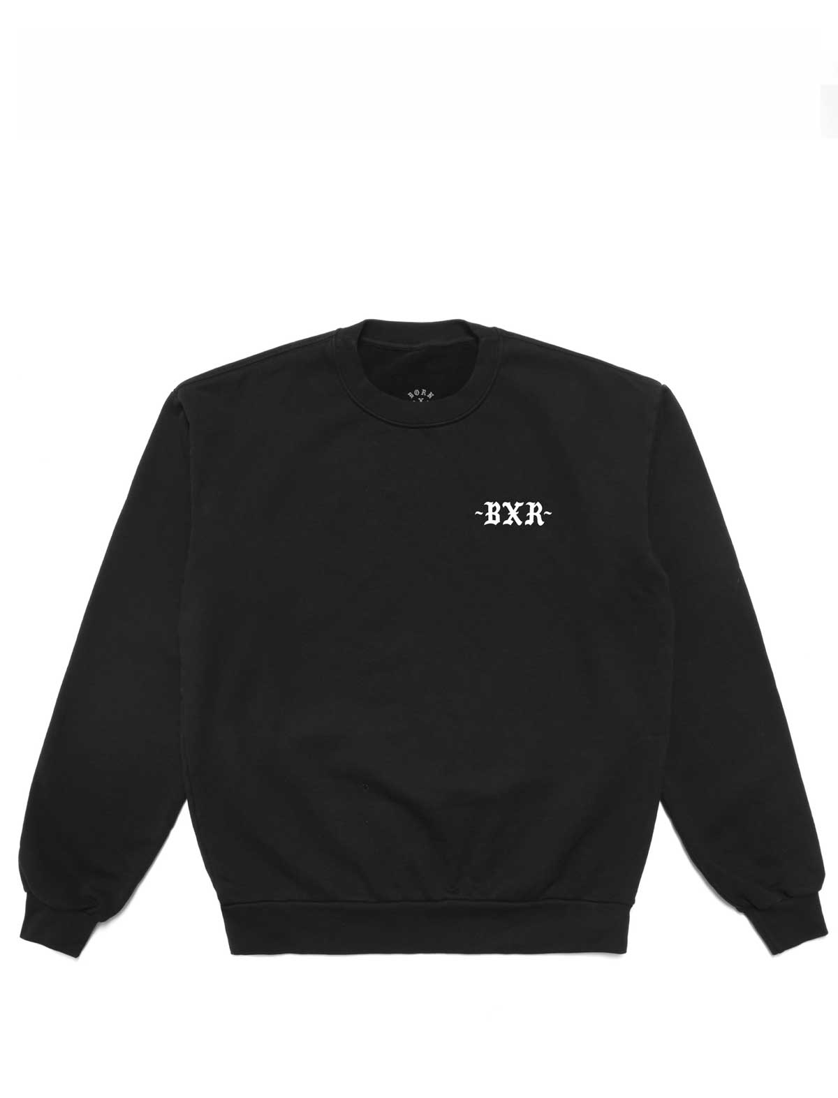 Black sweatshirt with 'BXR' logo on a white background