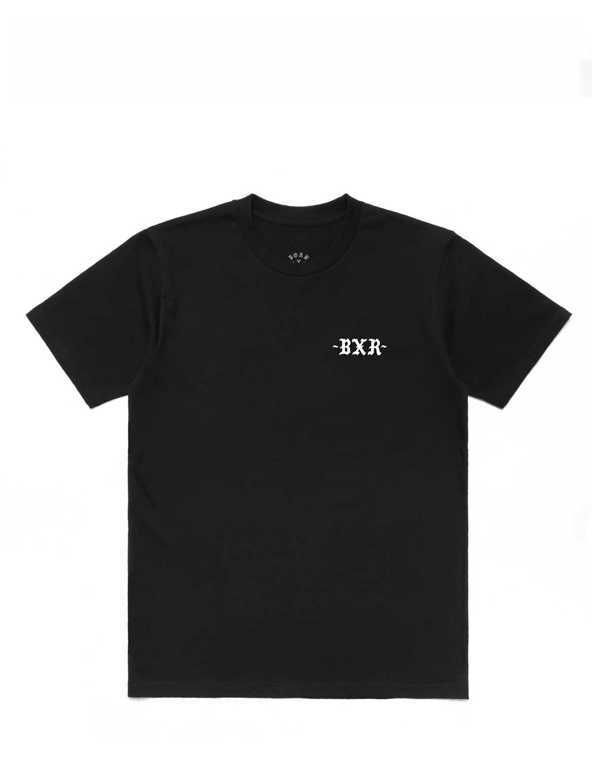 Black t-shirt with 'BXR' logo on a white background