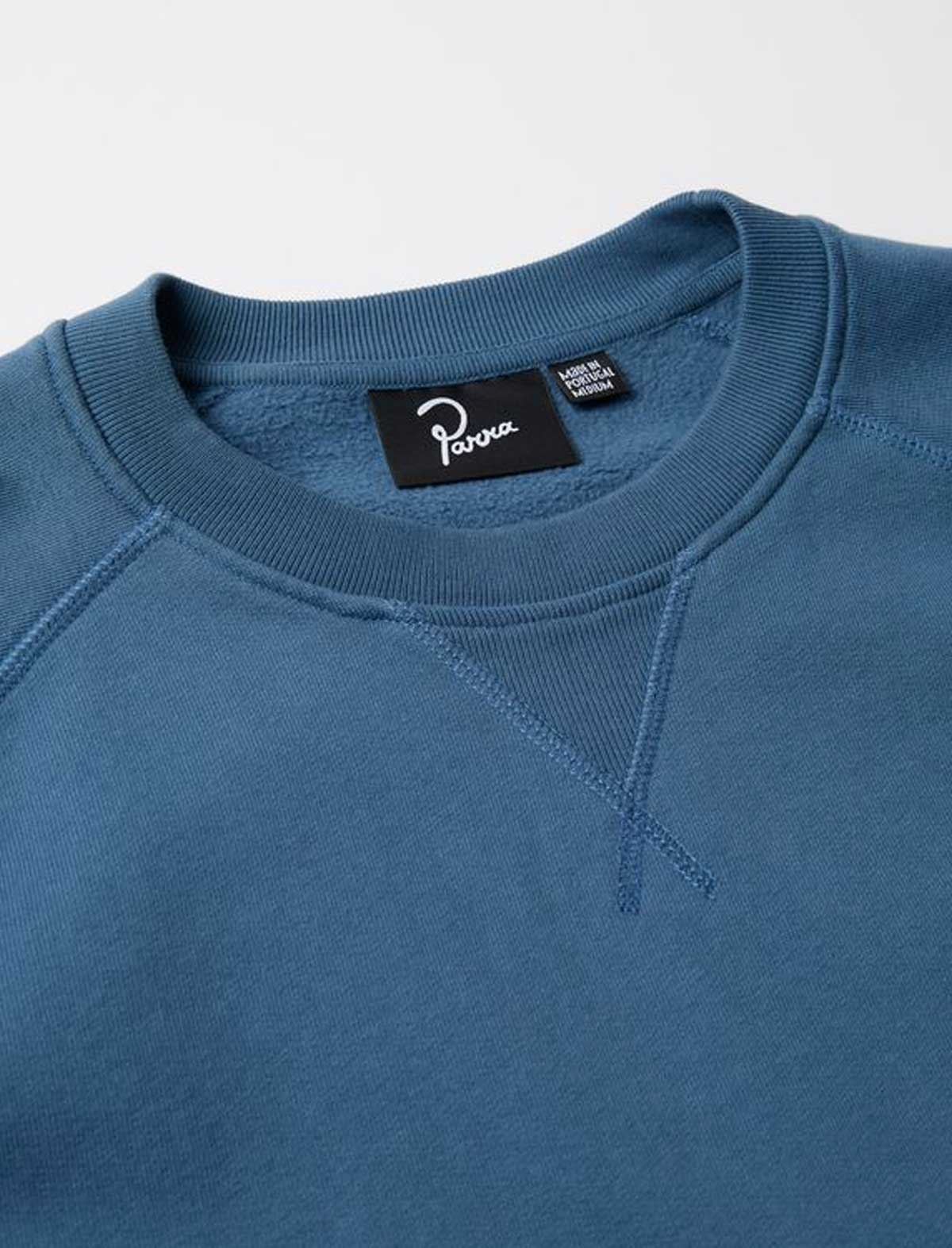 By Parra Amsterdammed Crew Neck Sweater Washed Blue Collar Detail