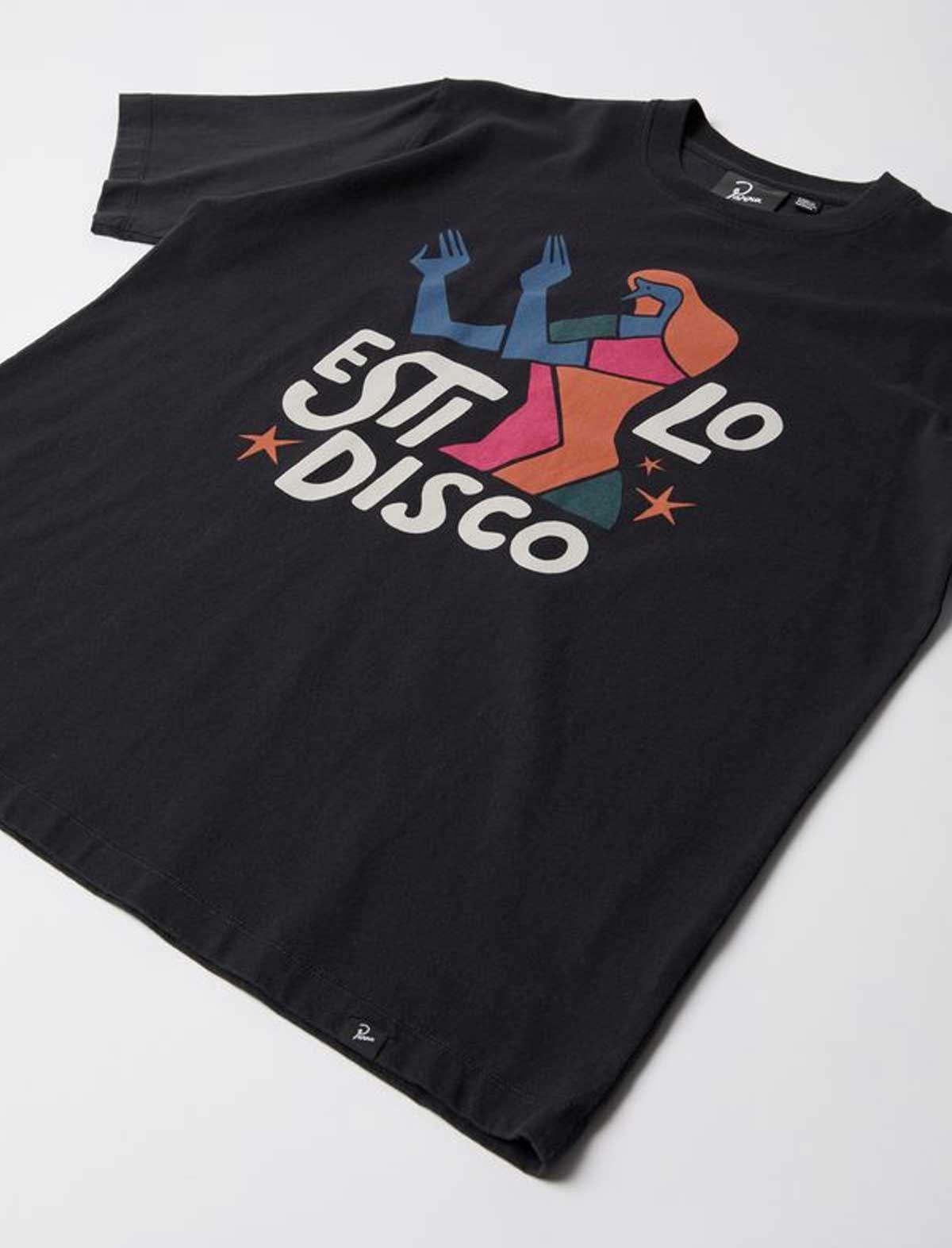 By Parra El Stilo Disco Black t-shirt with 'Esti Lo Disco' graphic design on a white background
