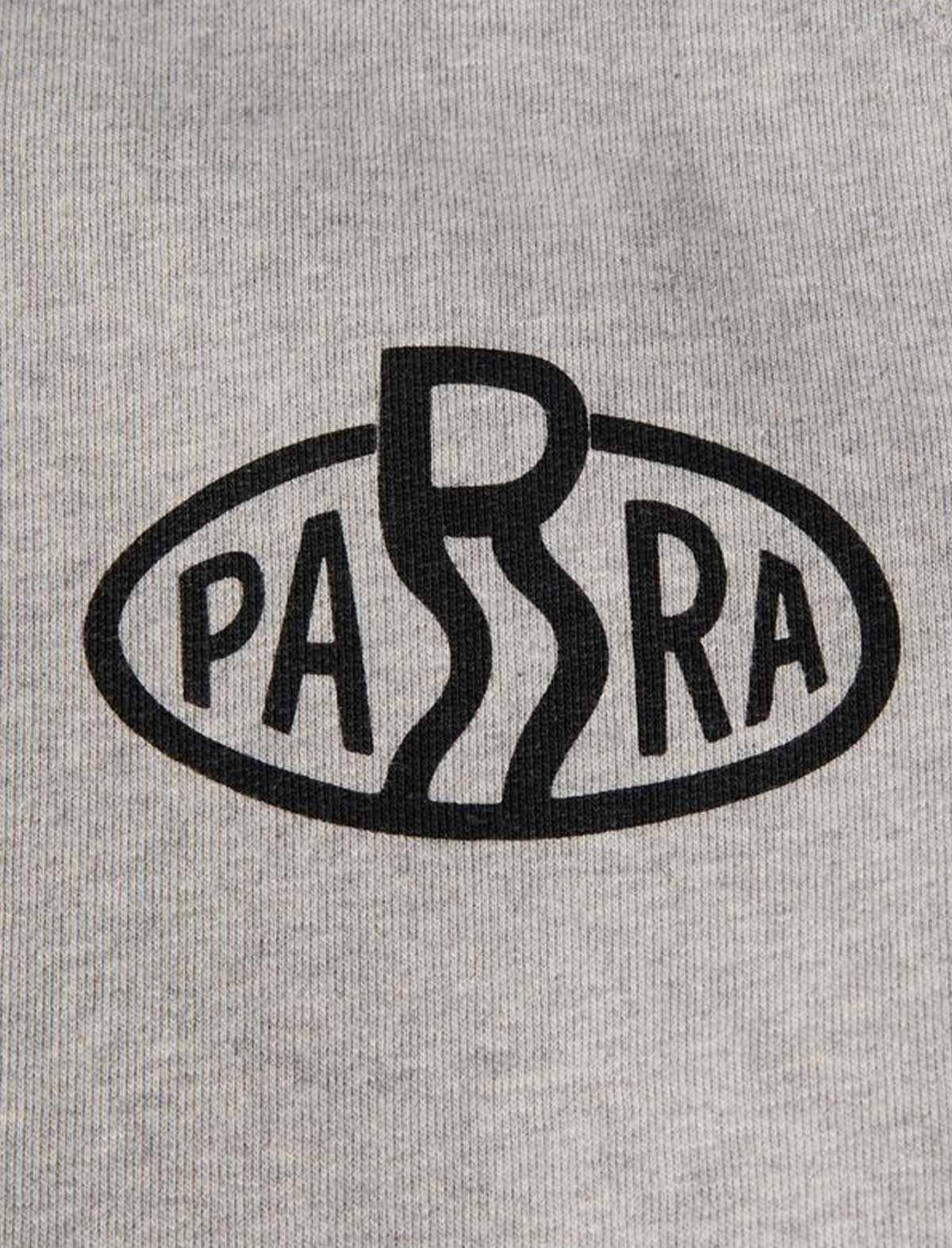 Gray sweatshirt with a black logo on a gray background