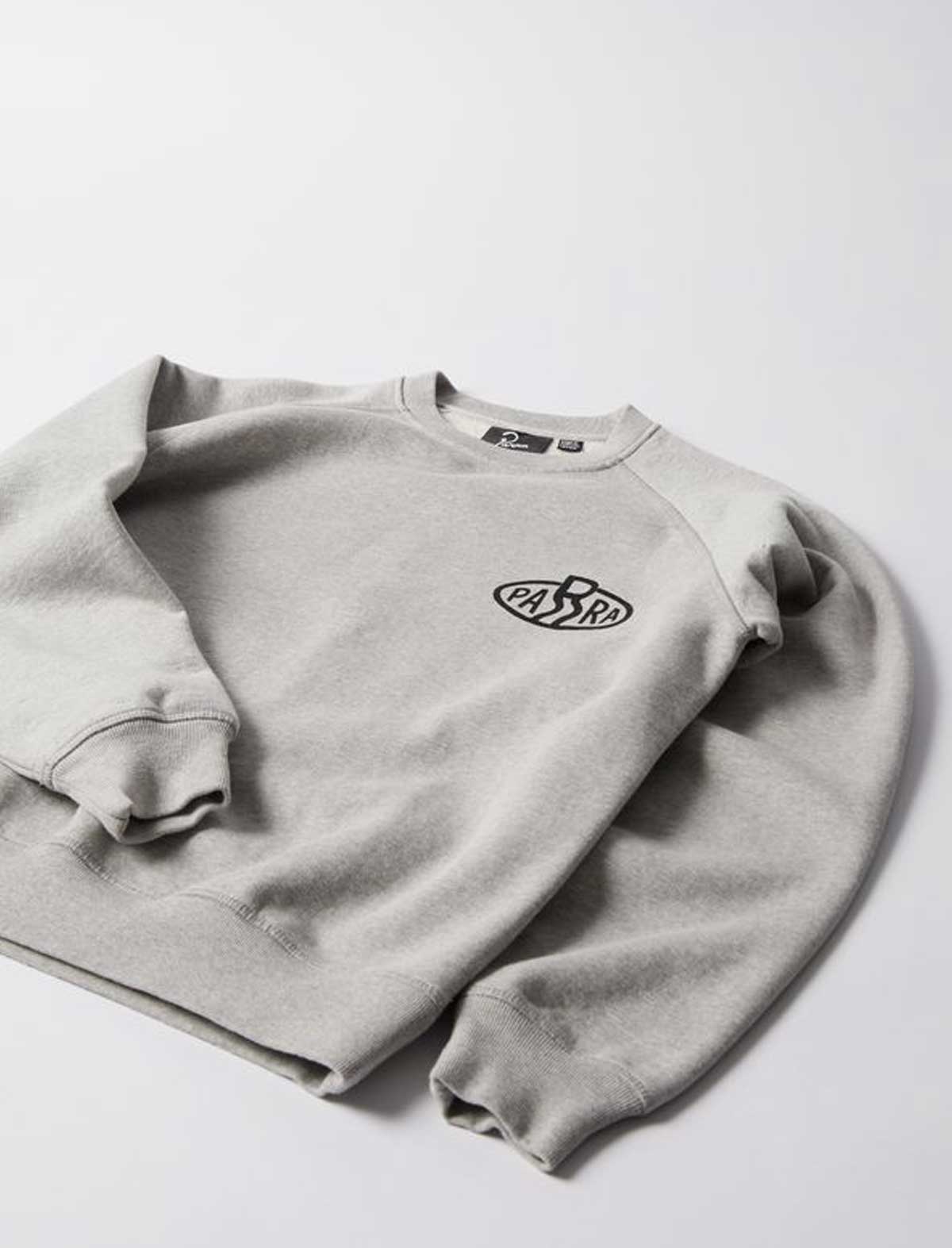 Gray sweatshirt with a logo on a white background