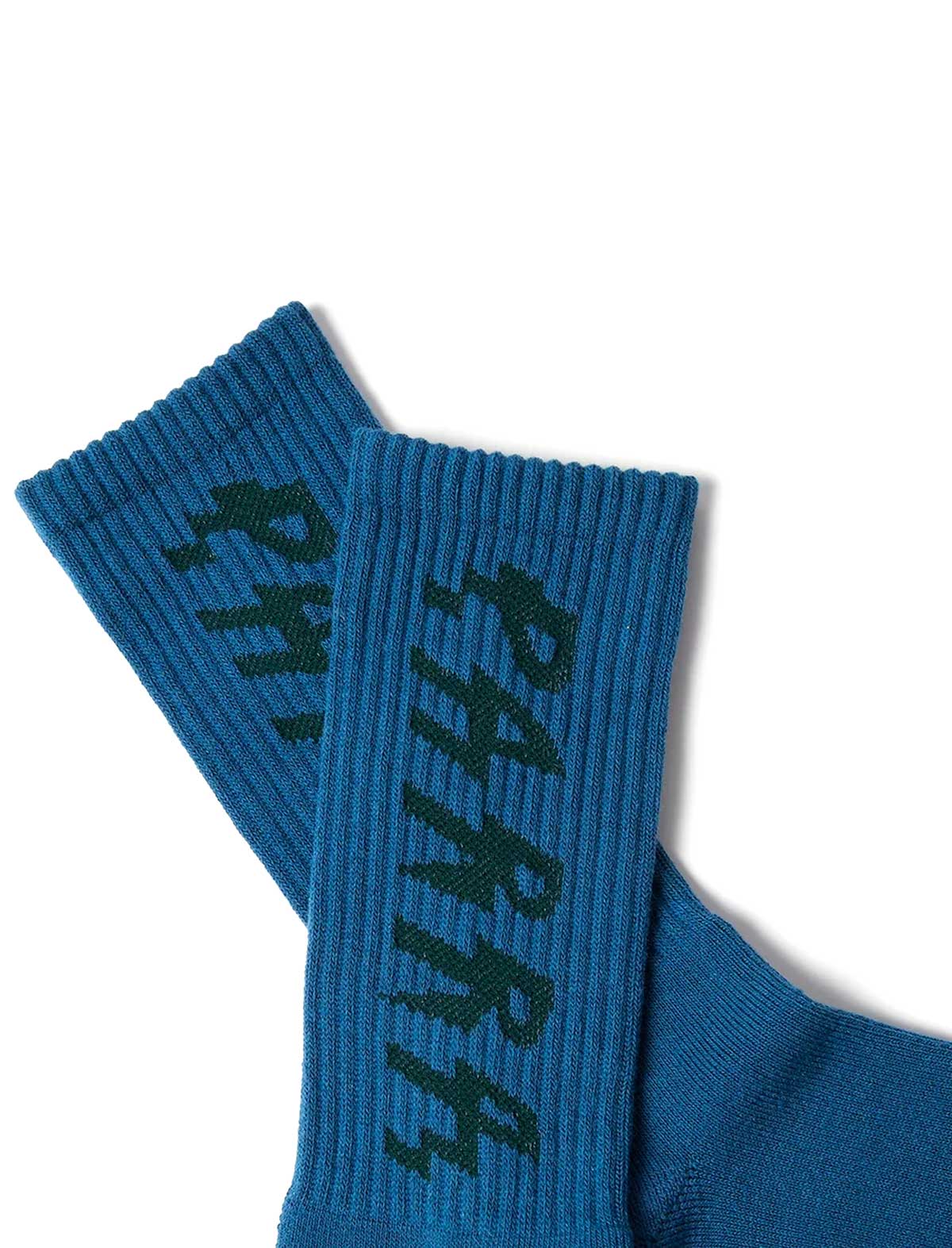 By Parra Spiked Logo Crew Socks in Dark Mallard Green – logo knit detail