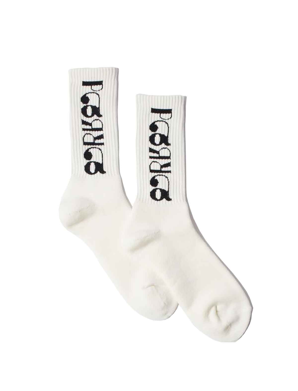 By Parra Tokyo Logo White socks with black text on a white background