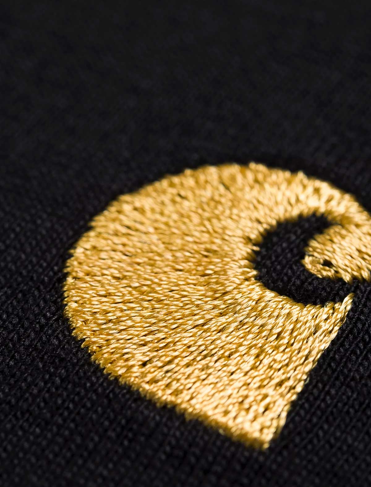 Carhartt WIP S/S Chase Gold embroidered logo on a black background