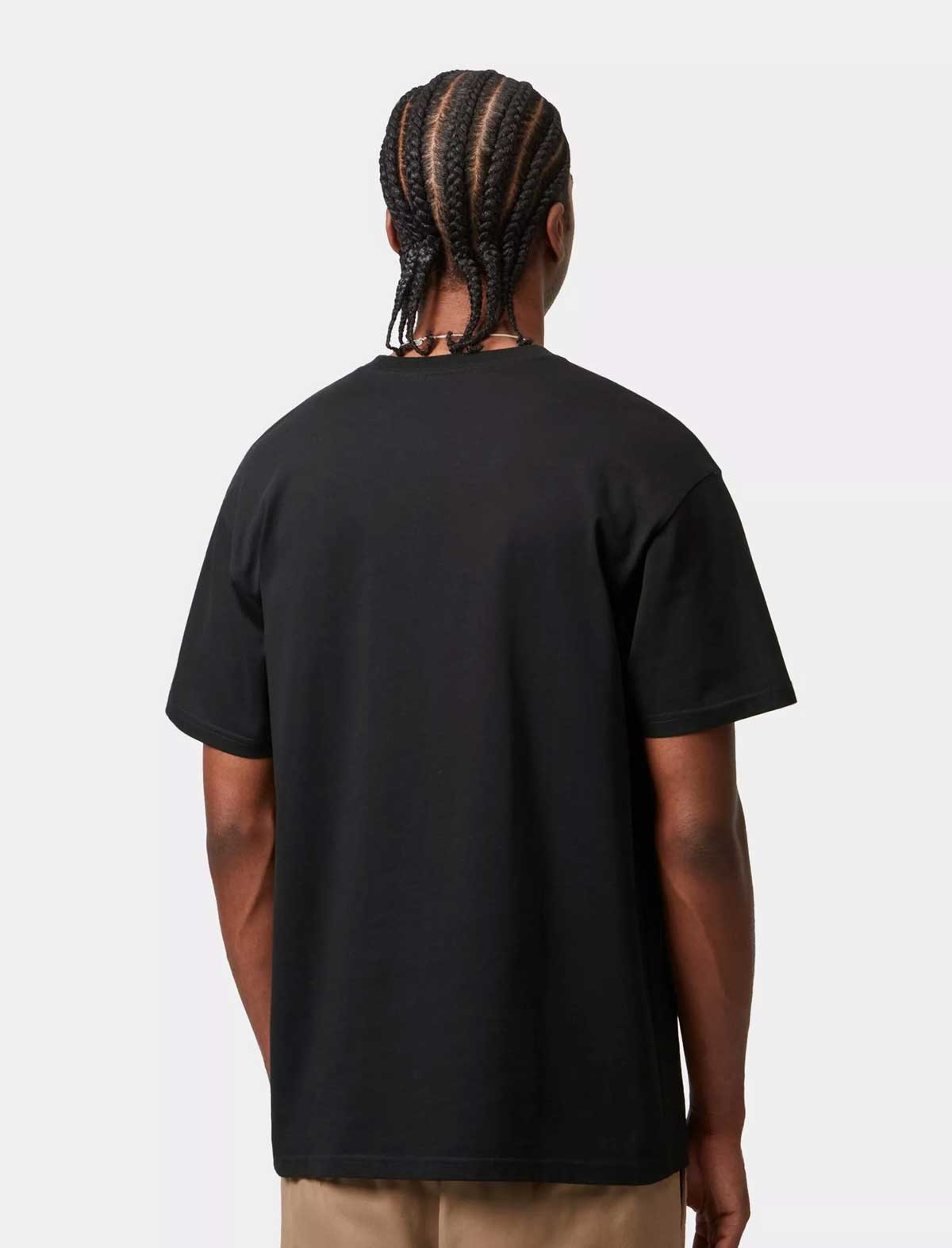 Person wearing a Carhartt WIP S/S Chase black t-shirt on a plain background