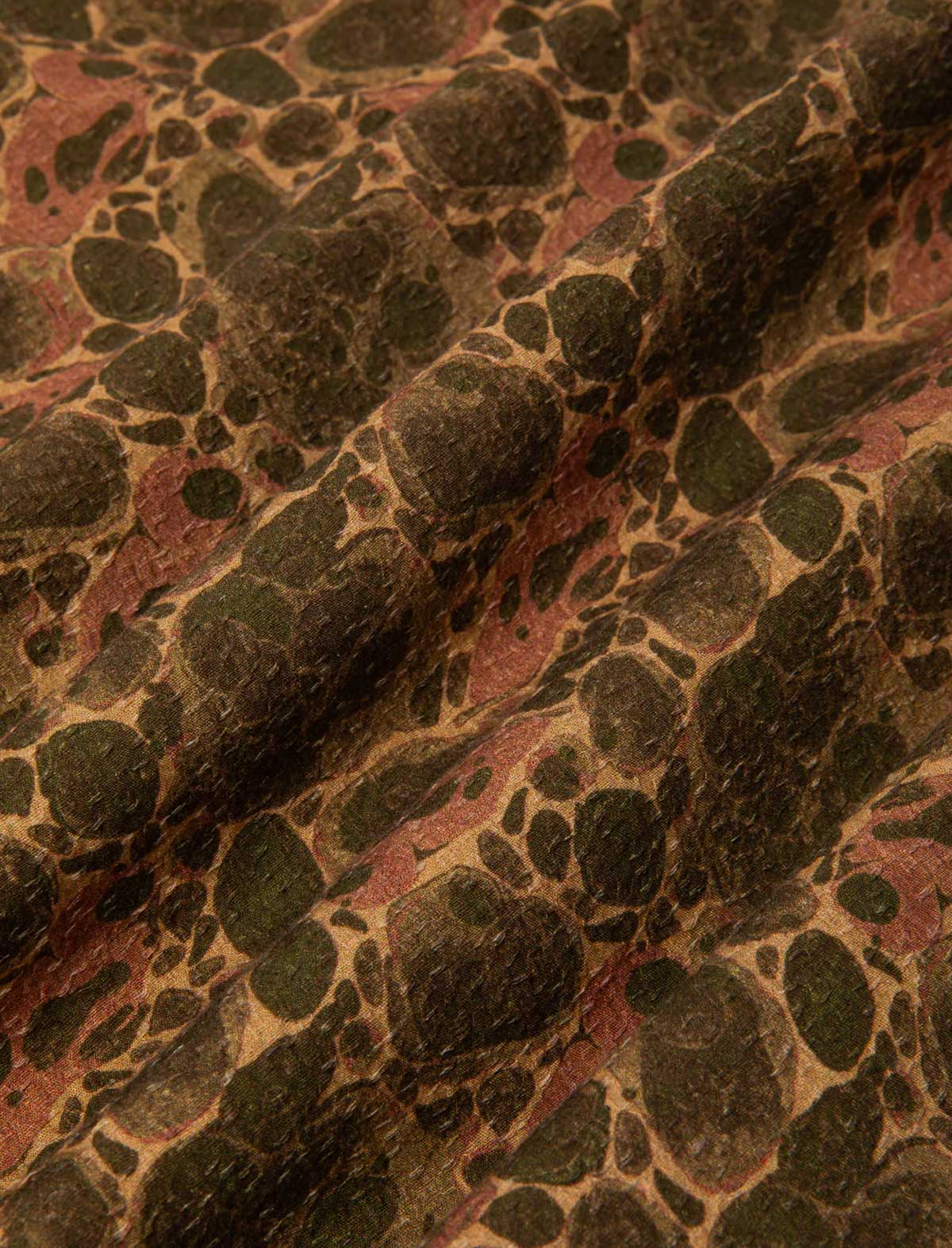 Kestin Crammond Shirt Olive Marble Print Close Up Detail
