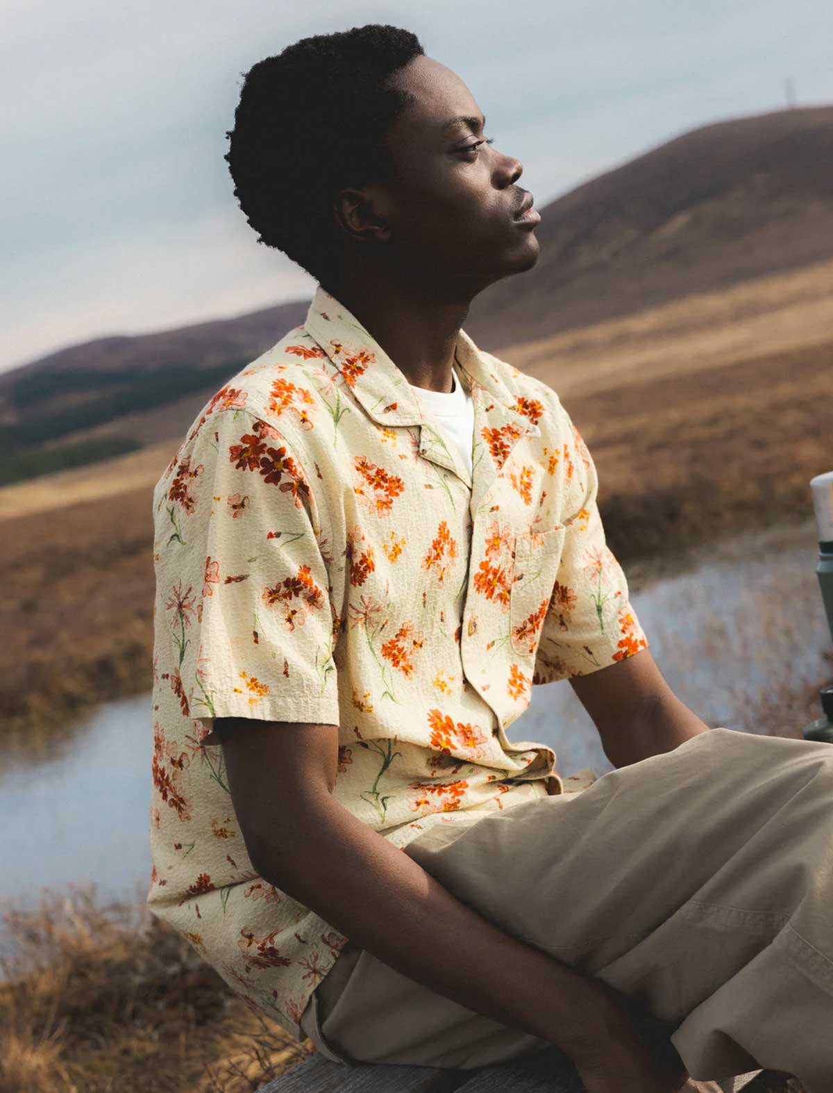Kestin Crammond Shirt Ecru Floral Print On Model