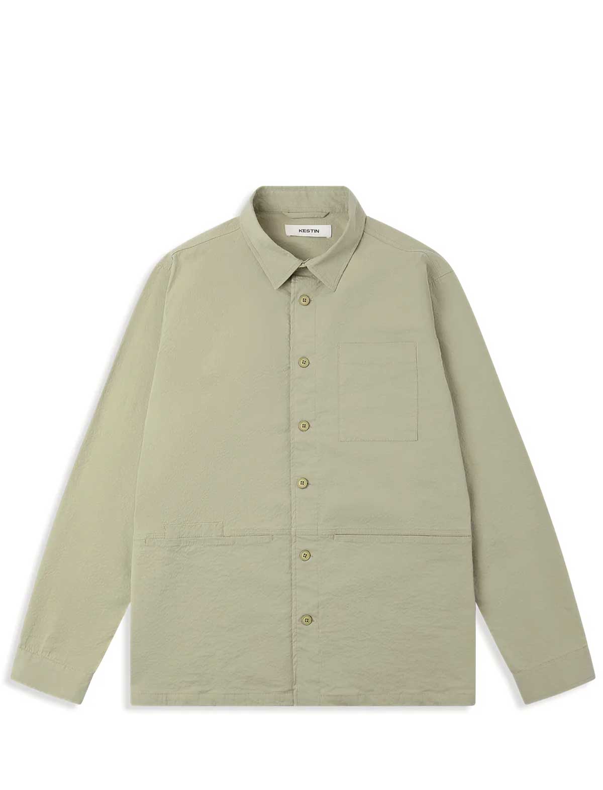Kestin Rosyth Overshirt Light Olive Seersucker Front