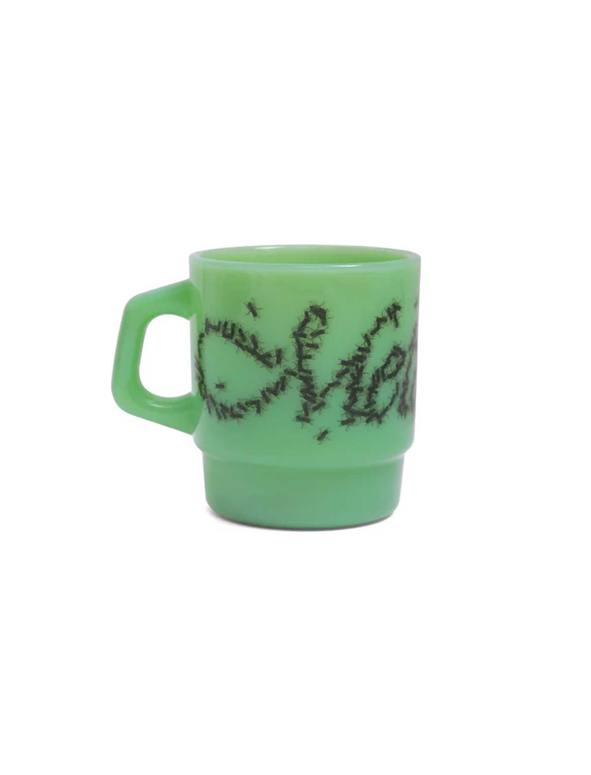 Metalwood Flies Milk Glass Mug Jade Front