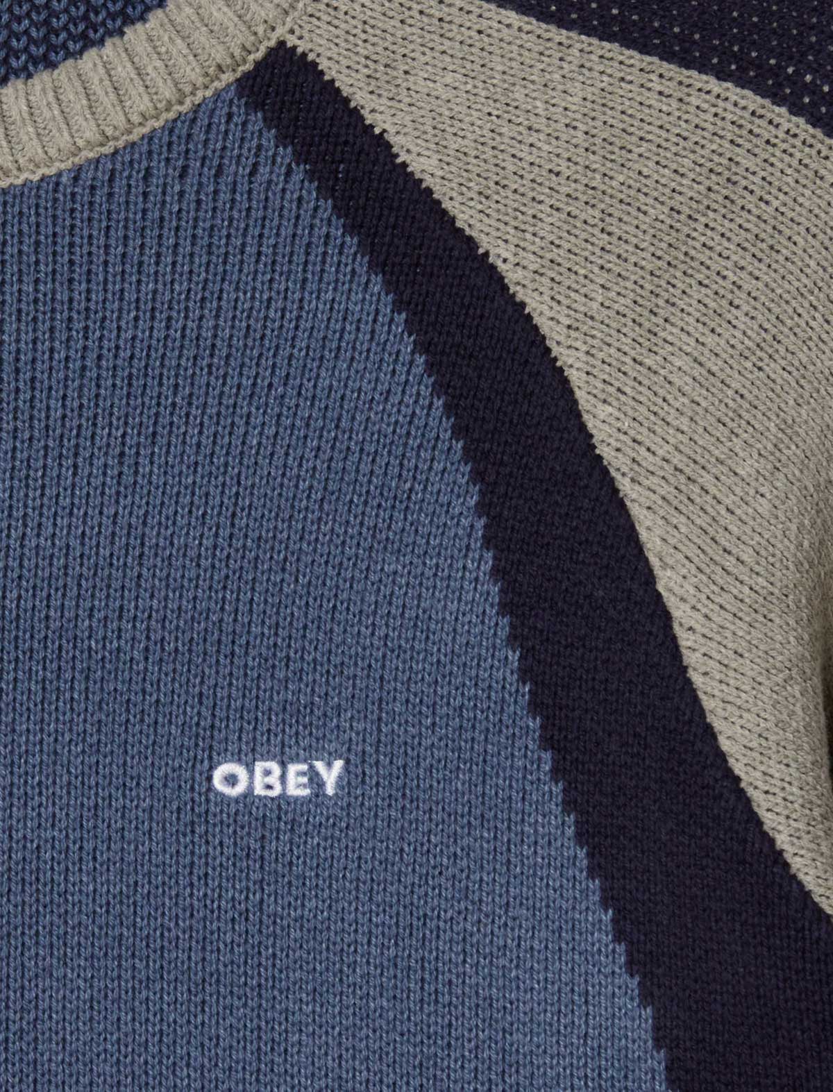 Obey Raglan Crew Neck Sweater Dull Blue Multi