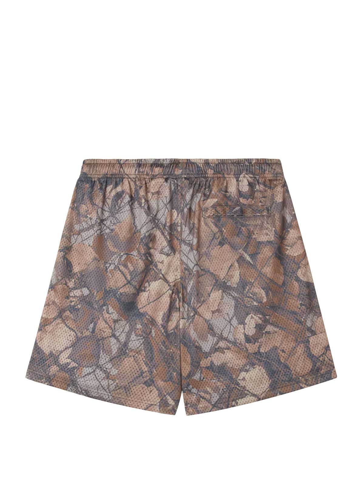 Camouflage-patterned shorts on a white background