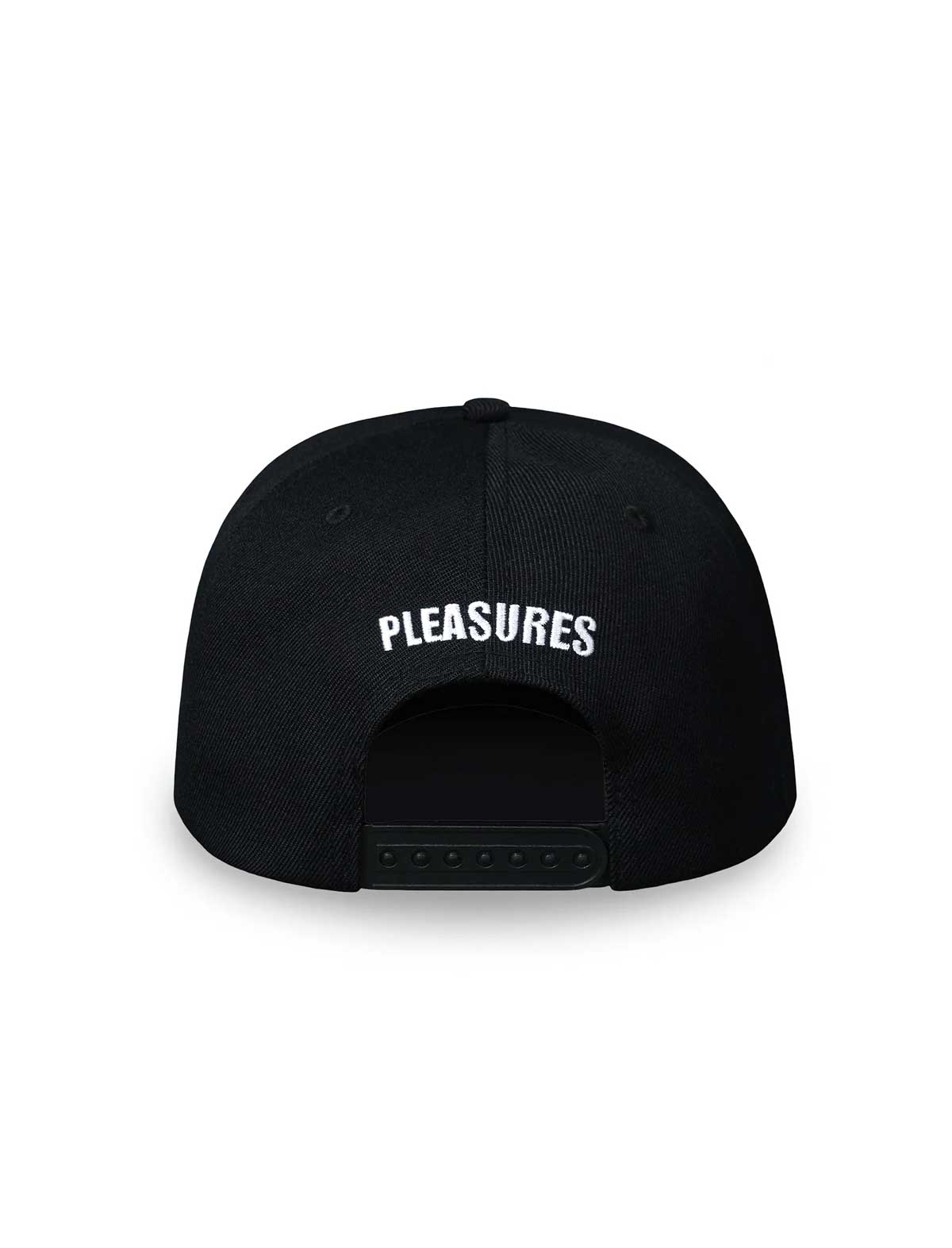 Pleasures x Daft Punk Daft Club Black cap with 'PLEASURES' logo on a white background