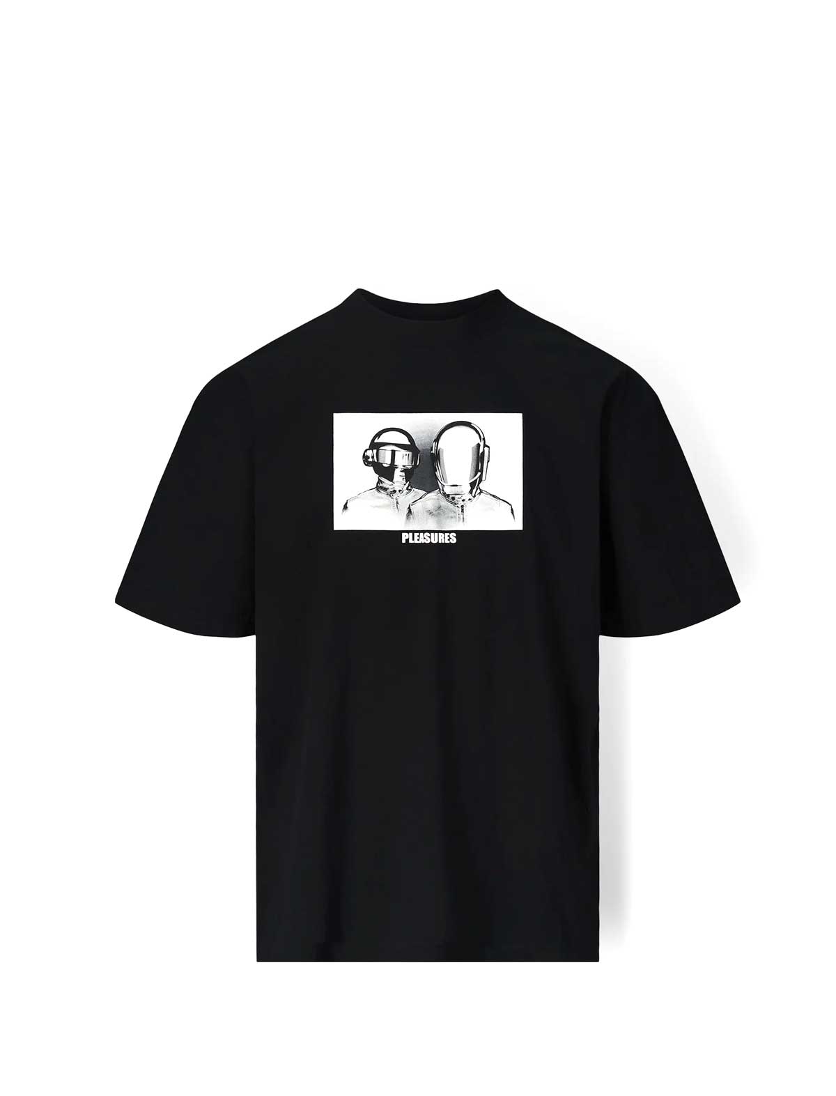 Pleasures x Daft Punk Inverted Black t-shirt with a graphic design on a white background