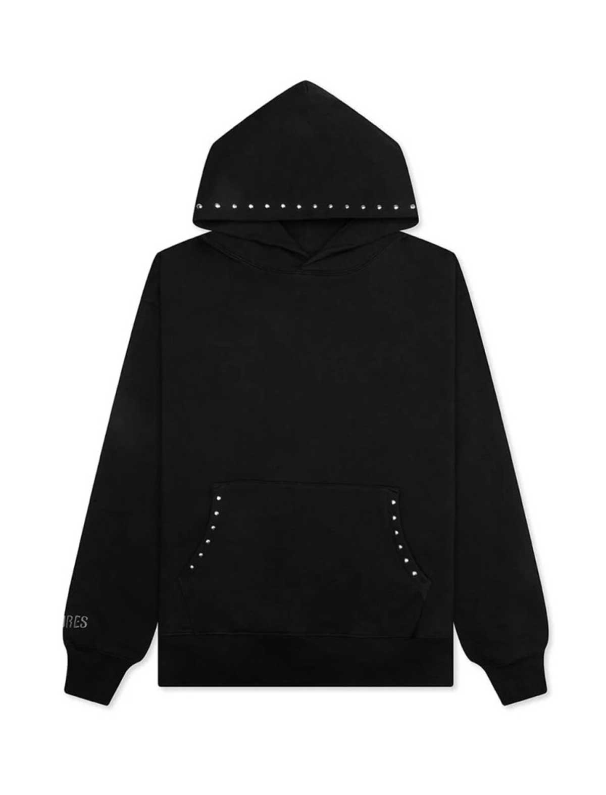 Pleasures x Daft Punk Lucky Studded Black hoodie with decorative studs on a white background