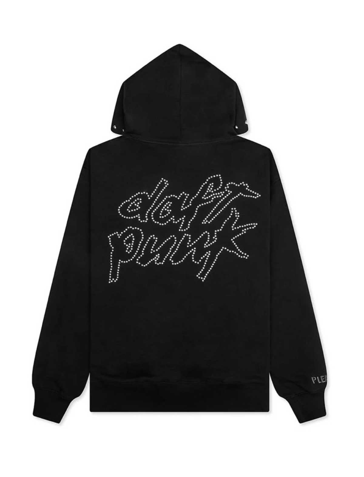 Pleasures x Daft Punk Lucky Studded Black hoodie with 'daft punk' text on the back against a white background