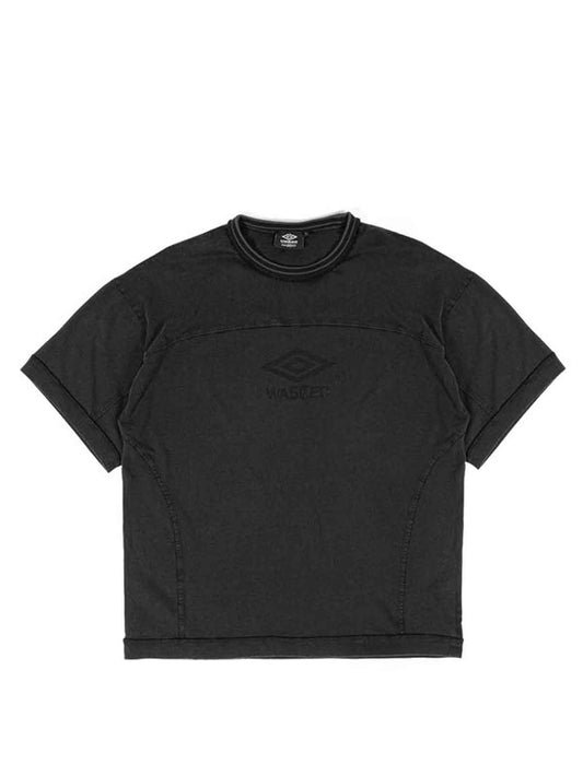 Wasted Paris x Umbro Boxy Black t-shirt with a logo on a white background