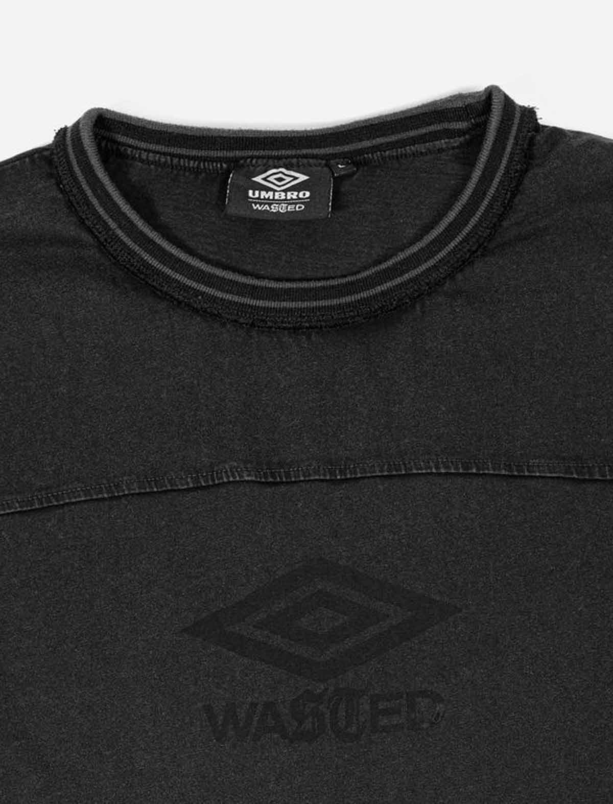 Wasted Paris x Umbro Boxy Black t-shirt with Umbro logo on a white background