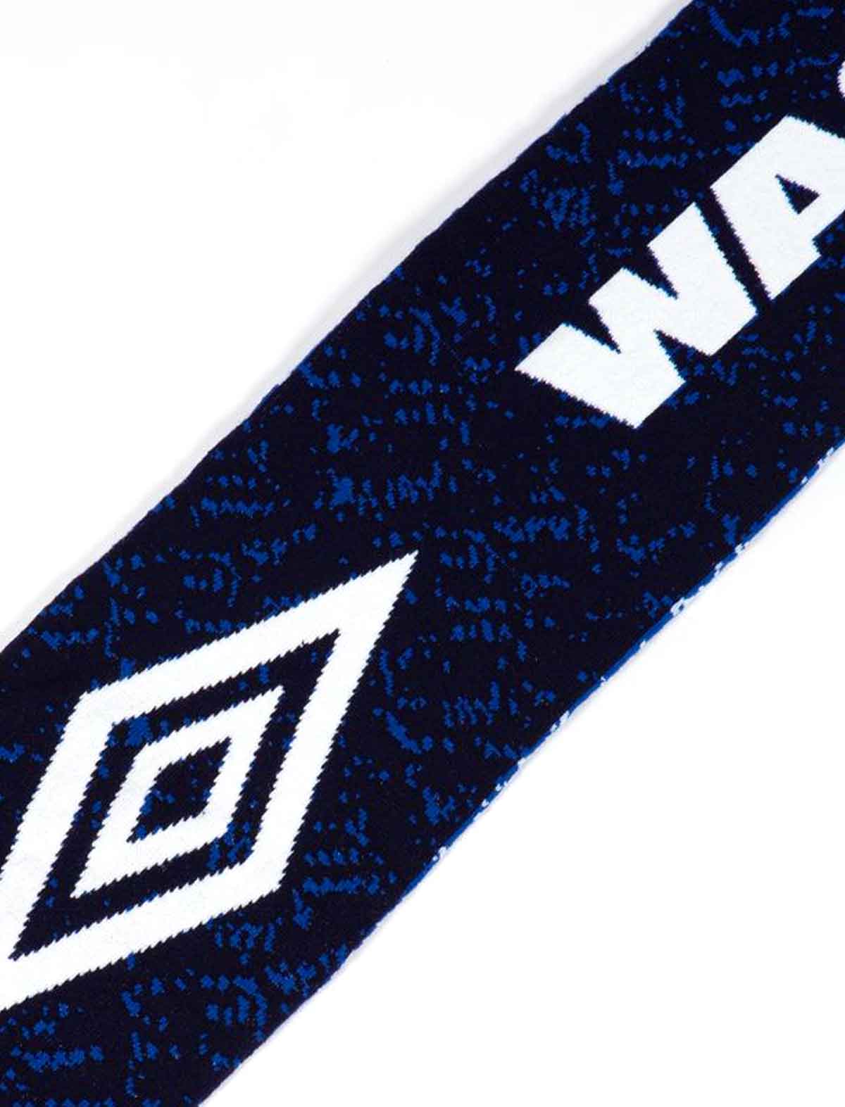 Wasted Paris x Umbro Trompe L'Oel Navy blue scarve with white logo and text on a white background
