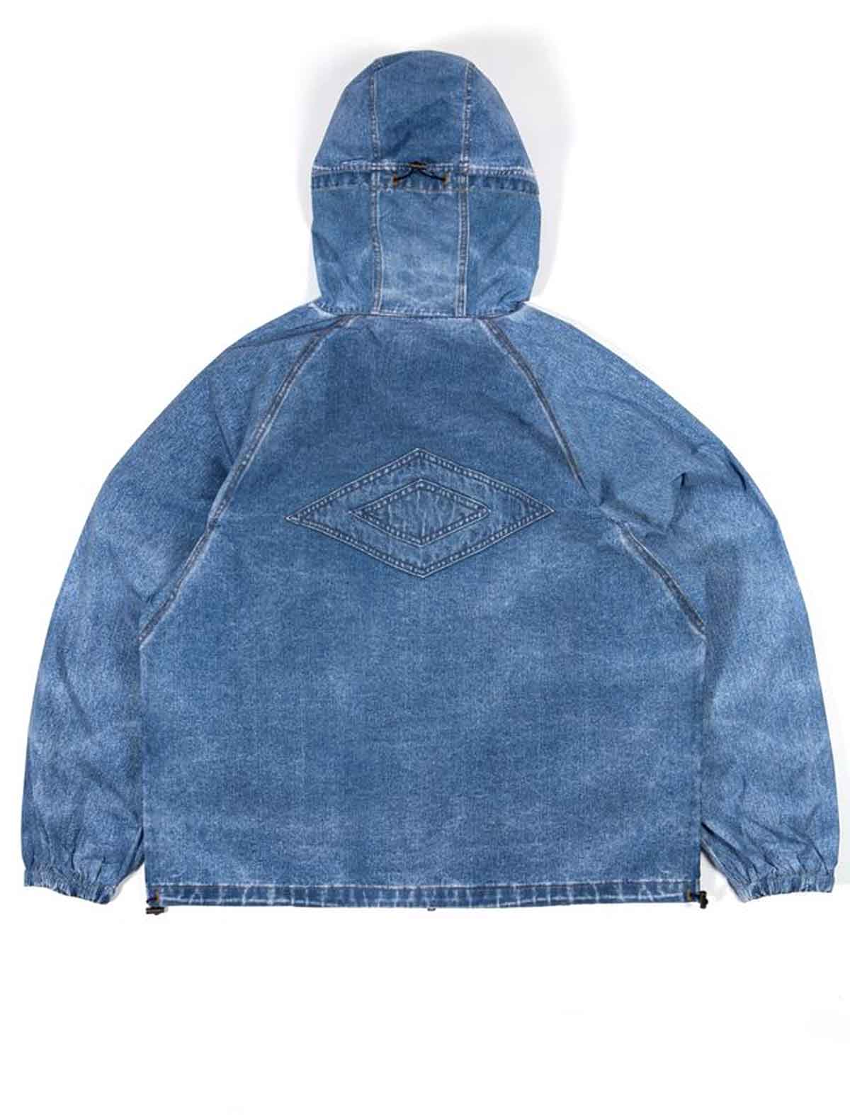 Wasted Paris x Umbro Trompe L'Oel Windbreaker Blue denim jacket with a hood on a white background
