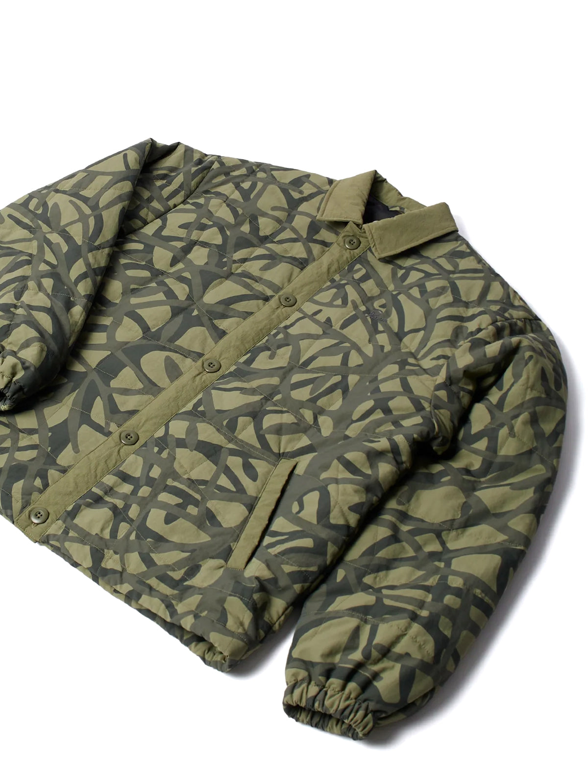 Green camouflage-patterned jacket on a white background