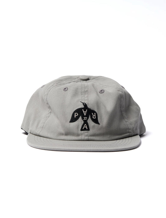 Gray cap with a black logo on a white background