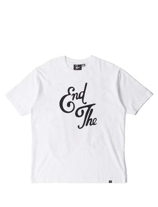 By Parra White t-shirt with black text 'End The' on a white background