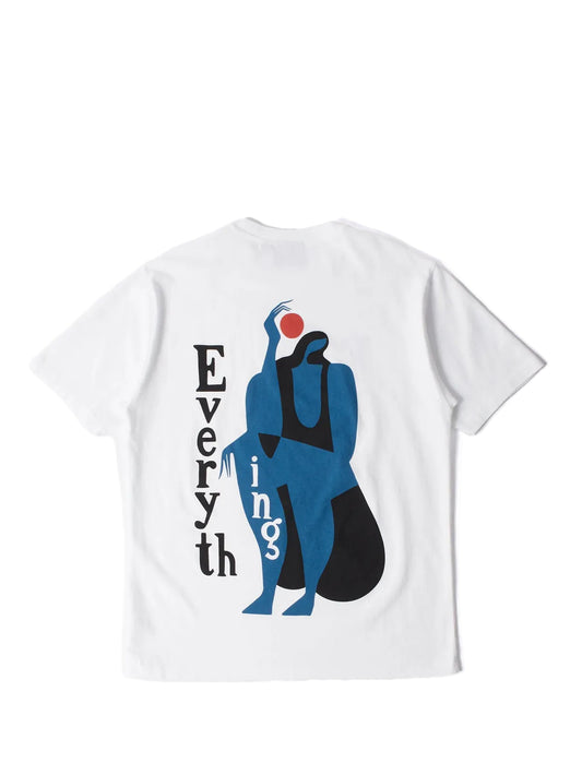 By Parra White t-shirt with a graphic design on the back featuring a blue and black figure and text.