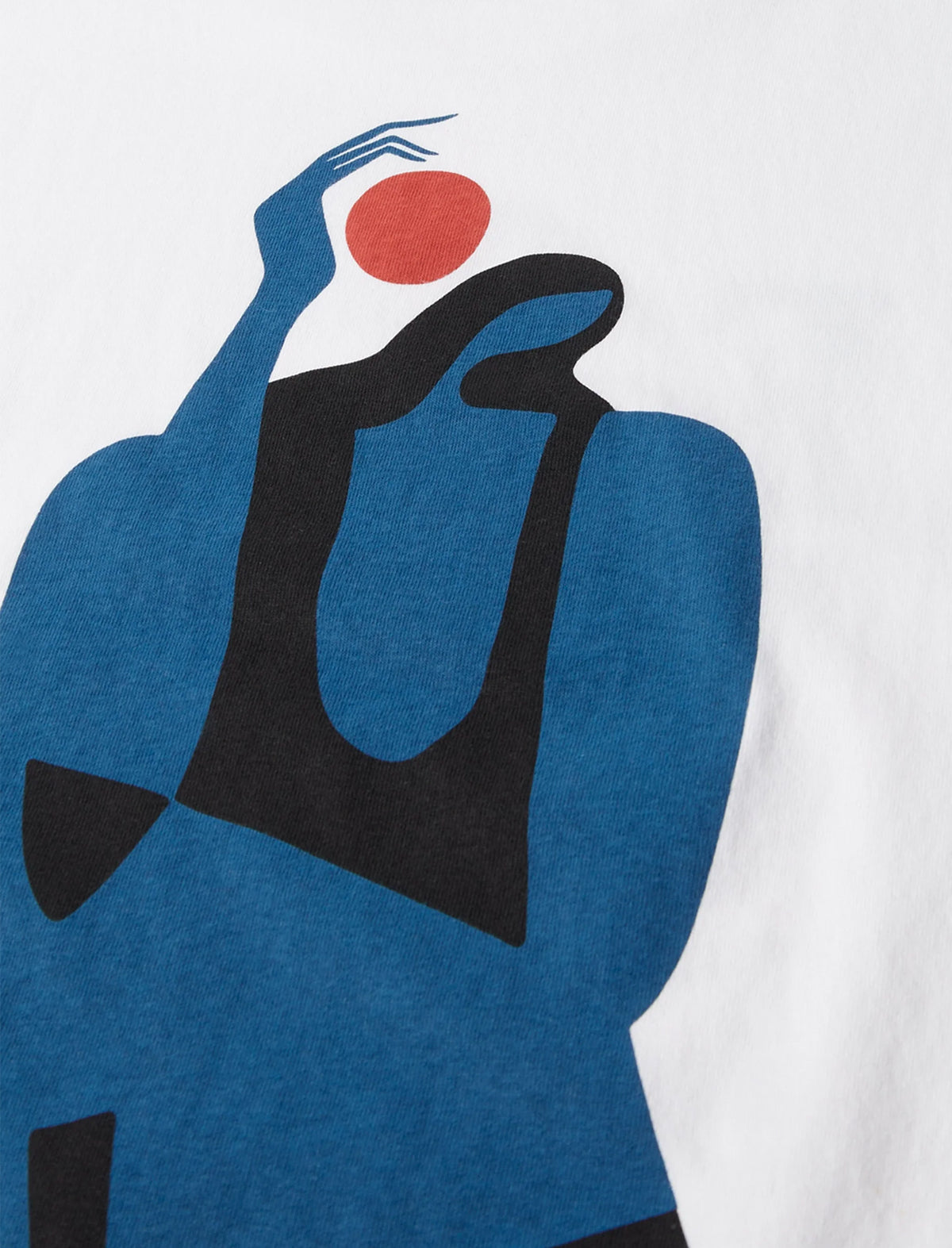 Abstract art piece with blue, black, and red shapes on a white background