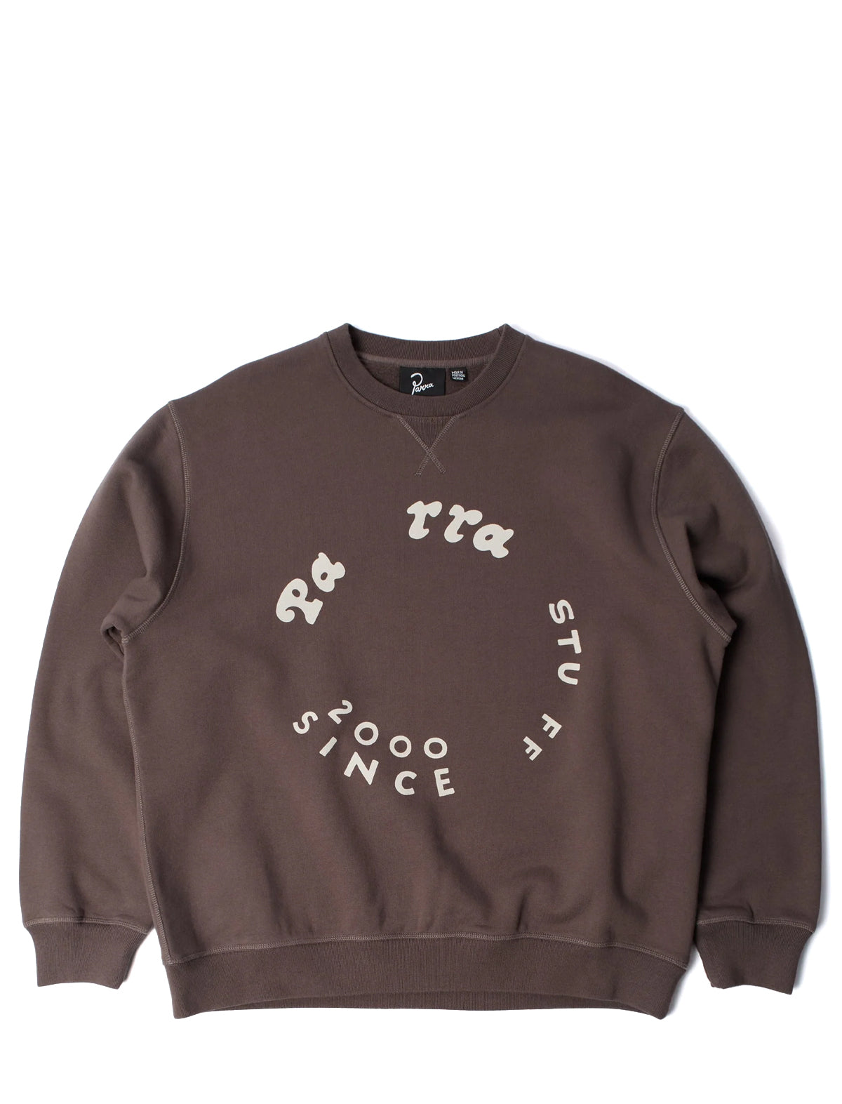 By Parra Brown sweatshirt with white text on a white background