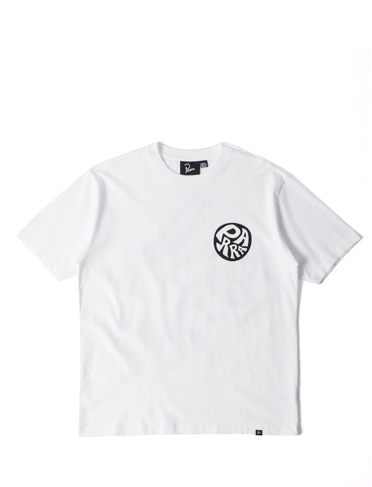 By Parra White t-shirt with a black logo on a white background