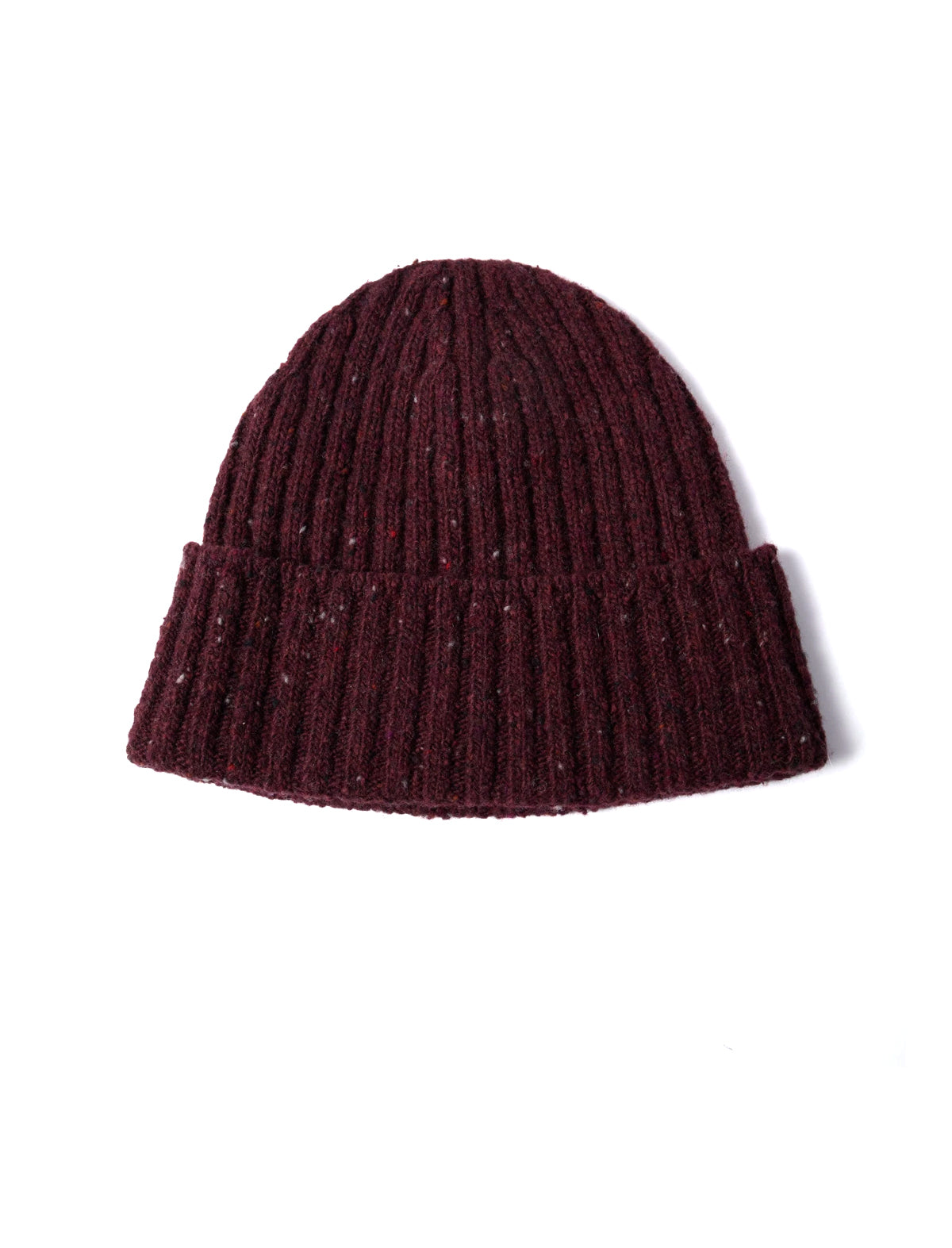 Brown knit beanie on a white background