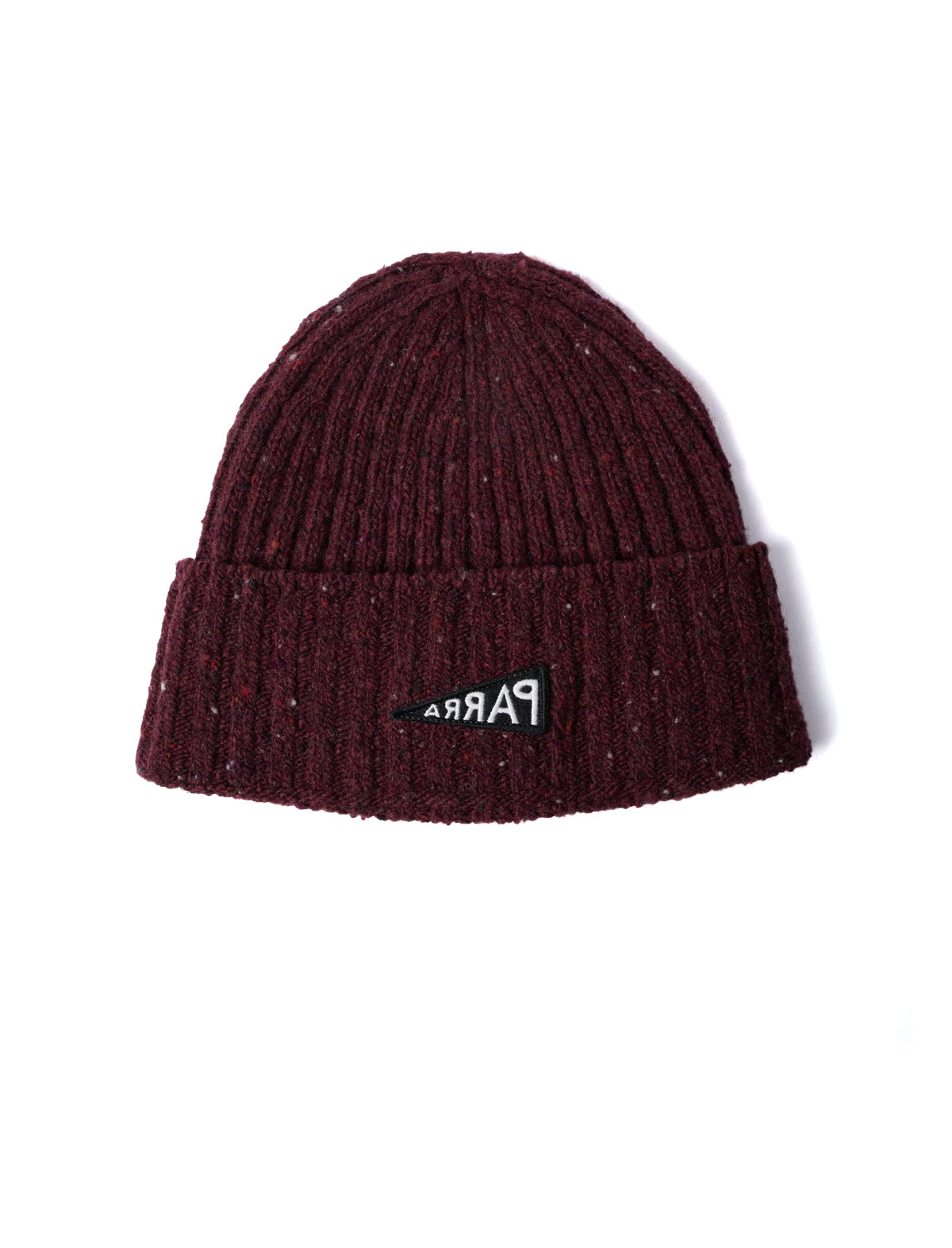 by parra Maroon beanie with a logo on a white background