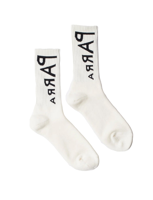 By Parra Reversed Flag Logo Crew Socks White