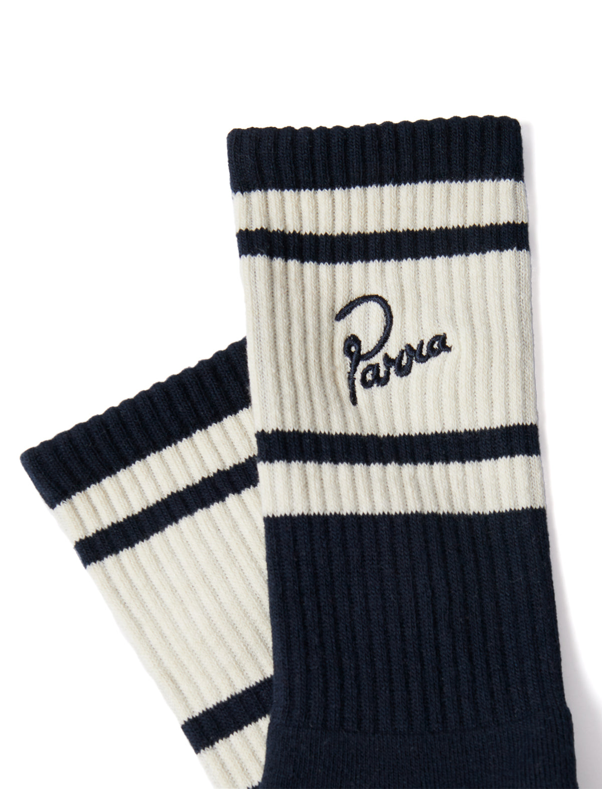 By Parra Striped Crew Socks Navy Blue