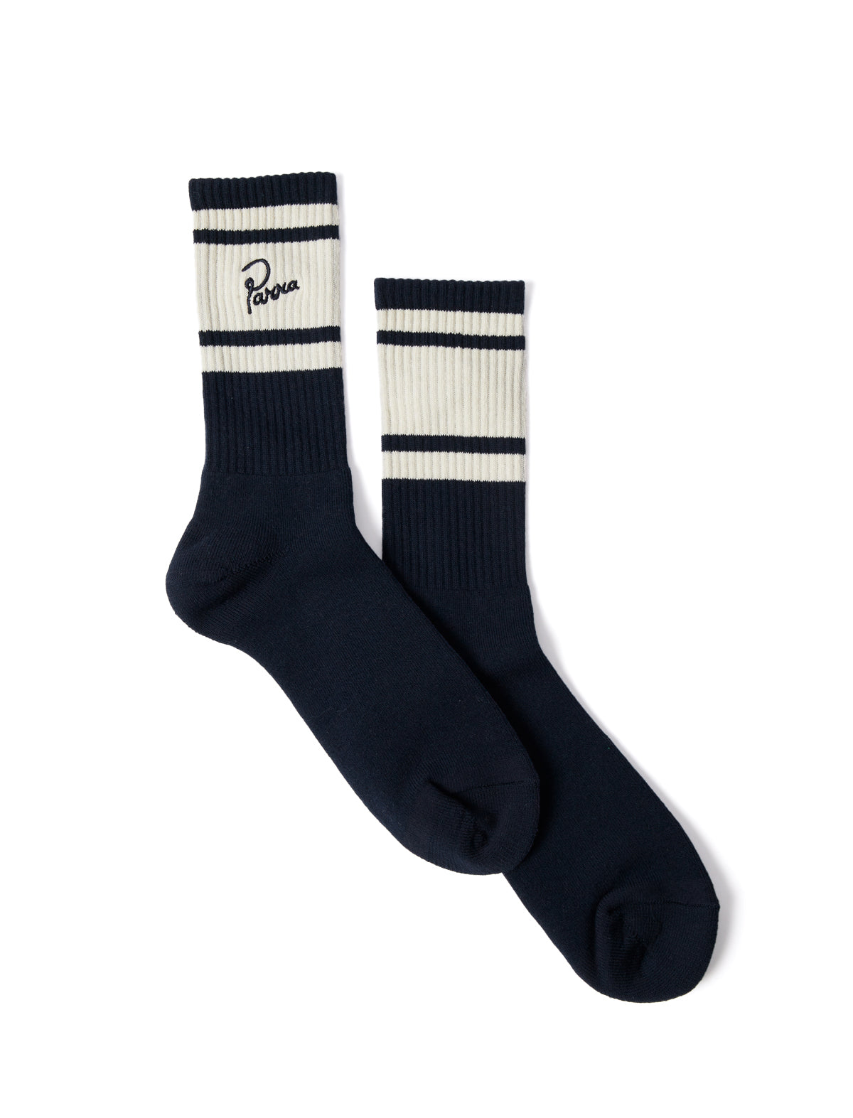 By Parra Striped Crew Socks Navy Blue