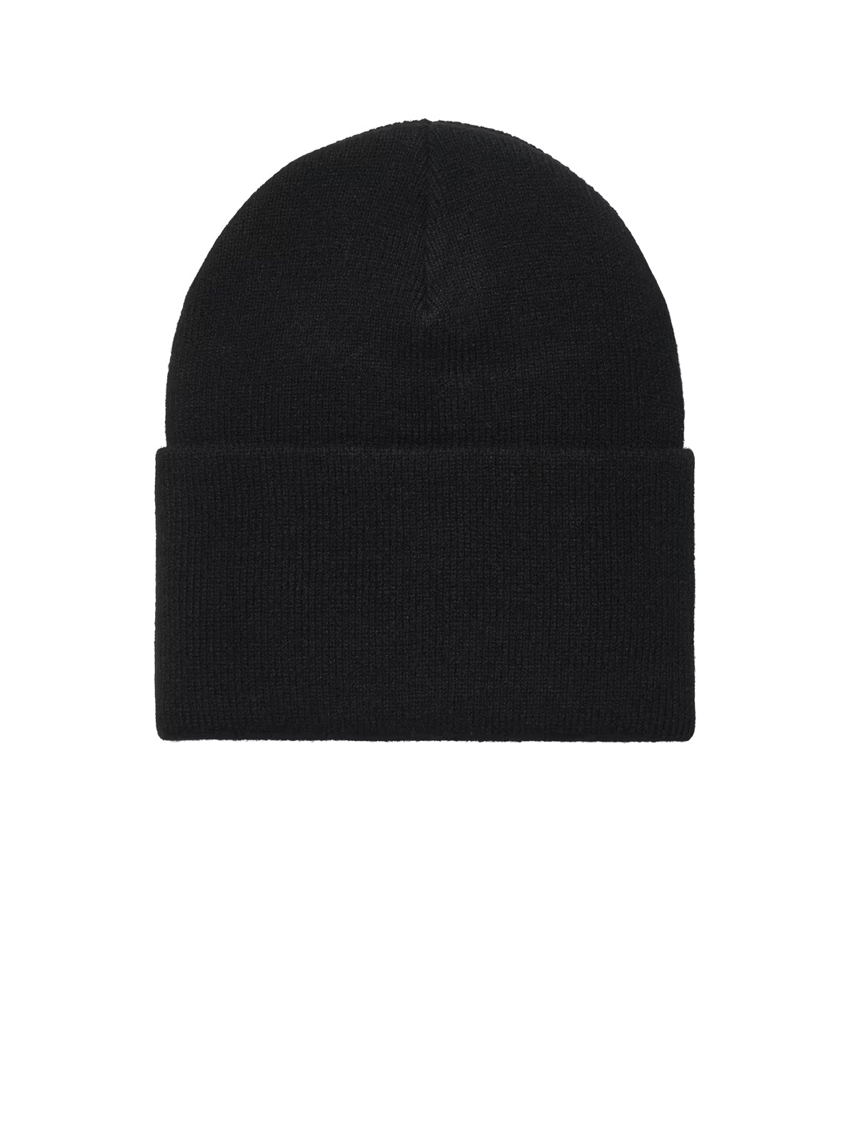Black beanie hat on a white background