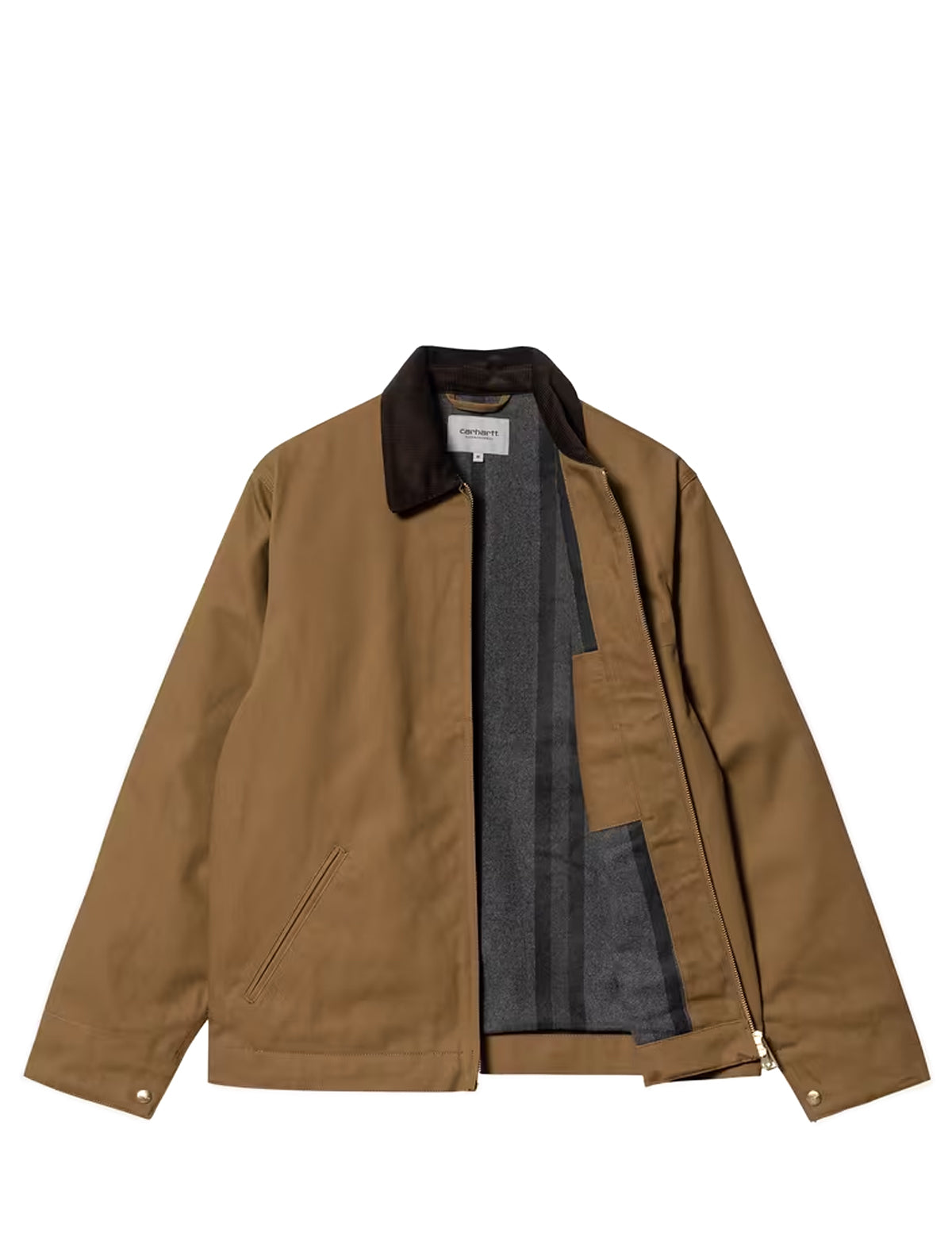 carhartt detroit Brown jacket with black collar on a white background