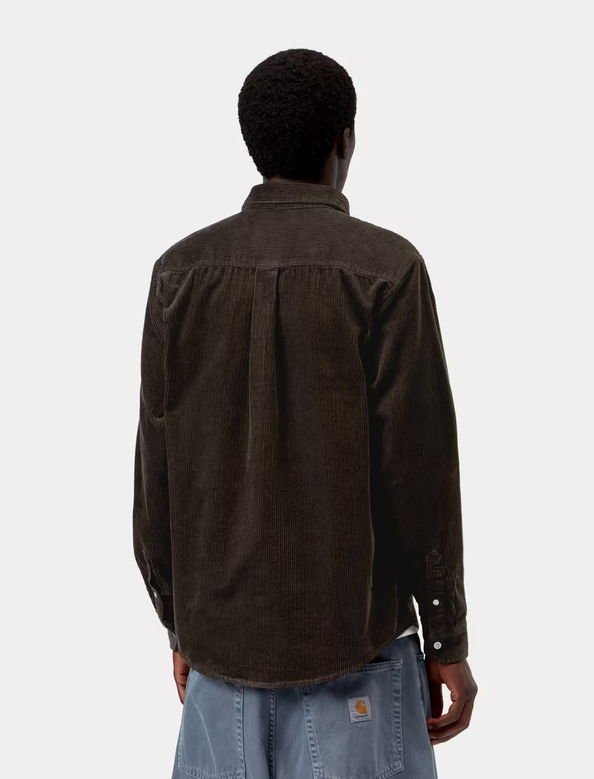 Carhartt WIP L/S Madison Cord Shirt Tobacco worn on model, back view