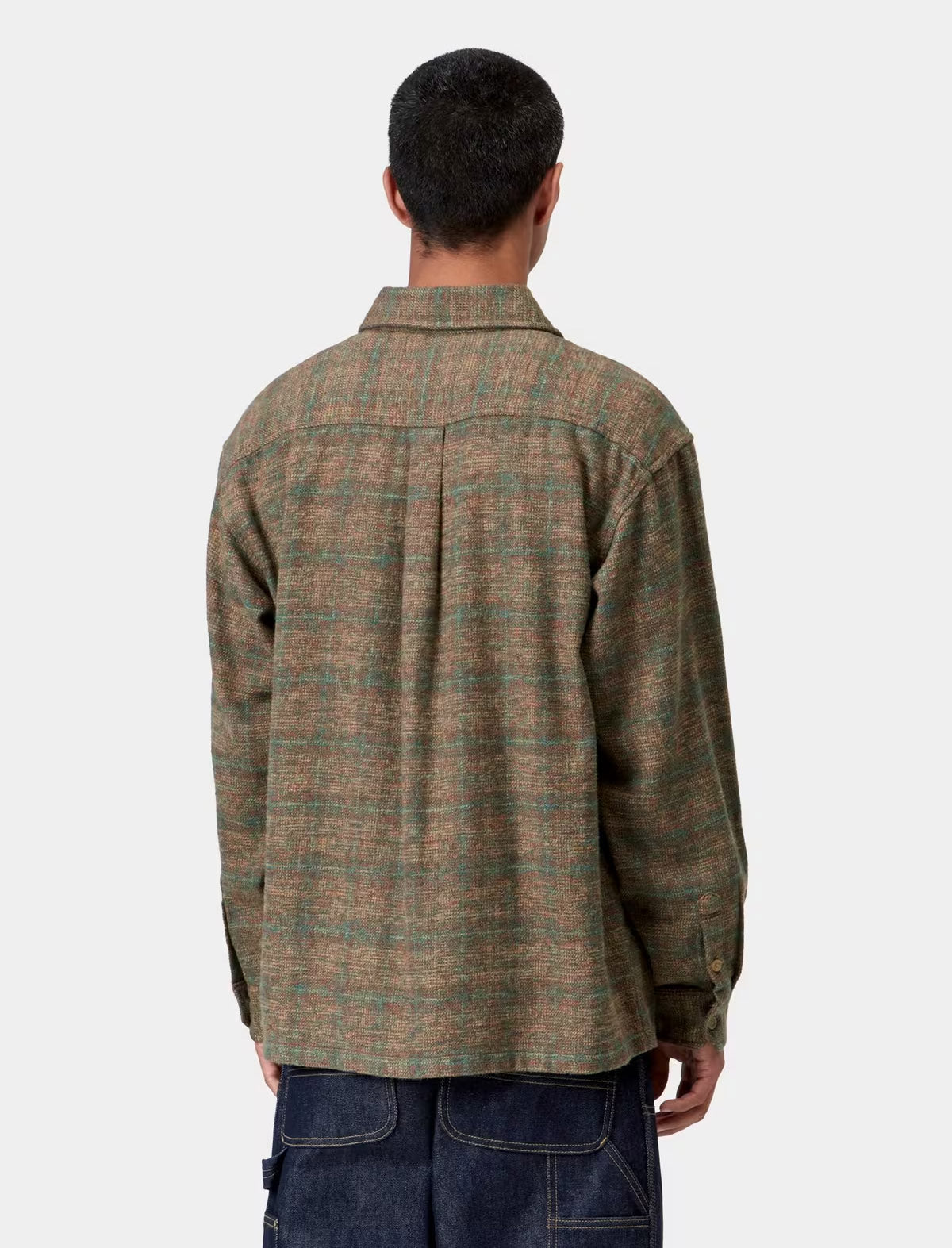 Carhartt WIP L/S Bagley Check Shirt Hamilton Brown worn on model, back view