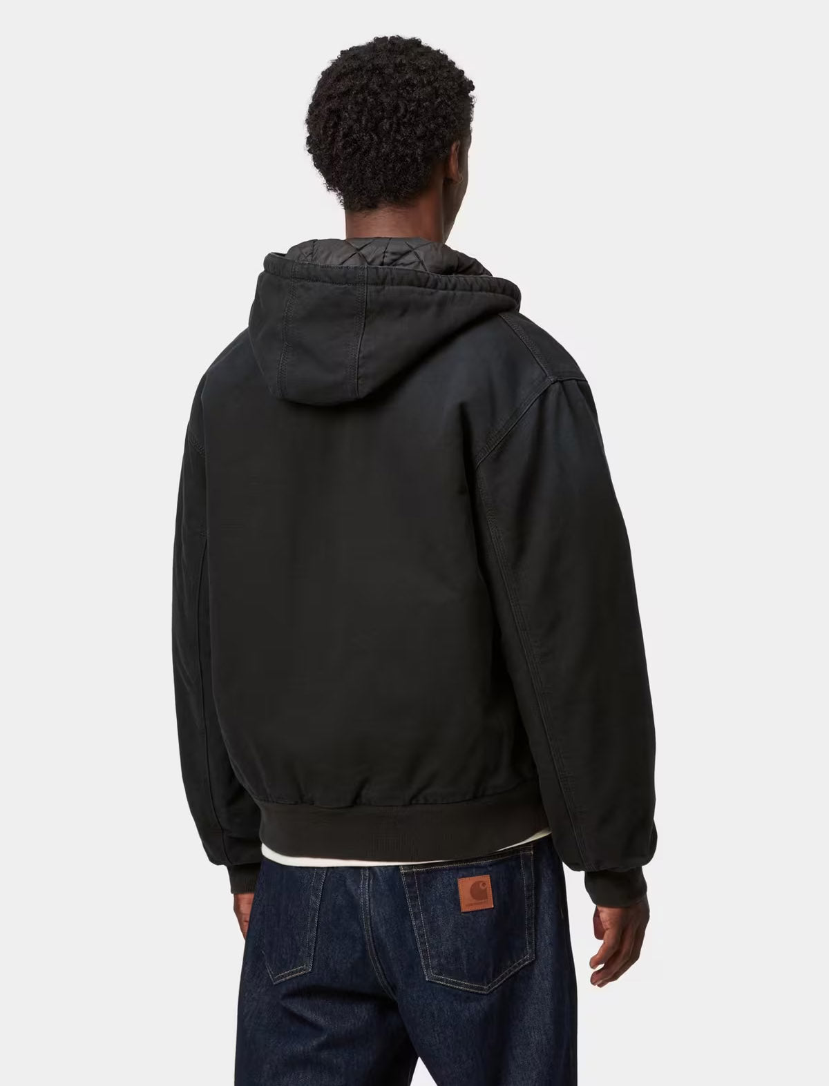 Carhartt WIP OG Active Jacket Black Stone Washed worn on model, back view