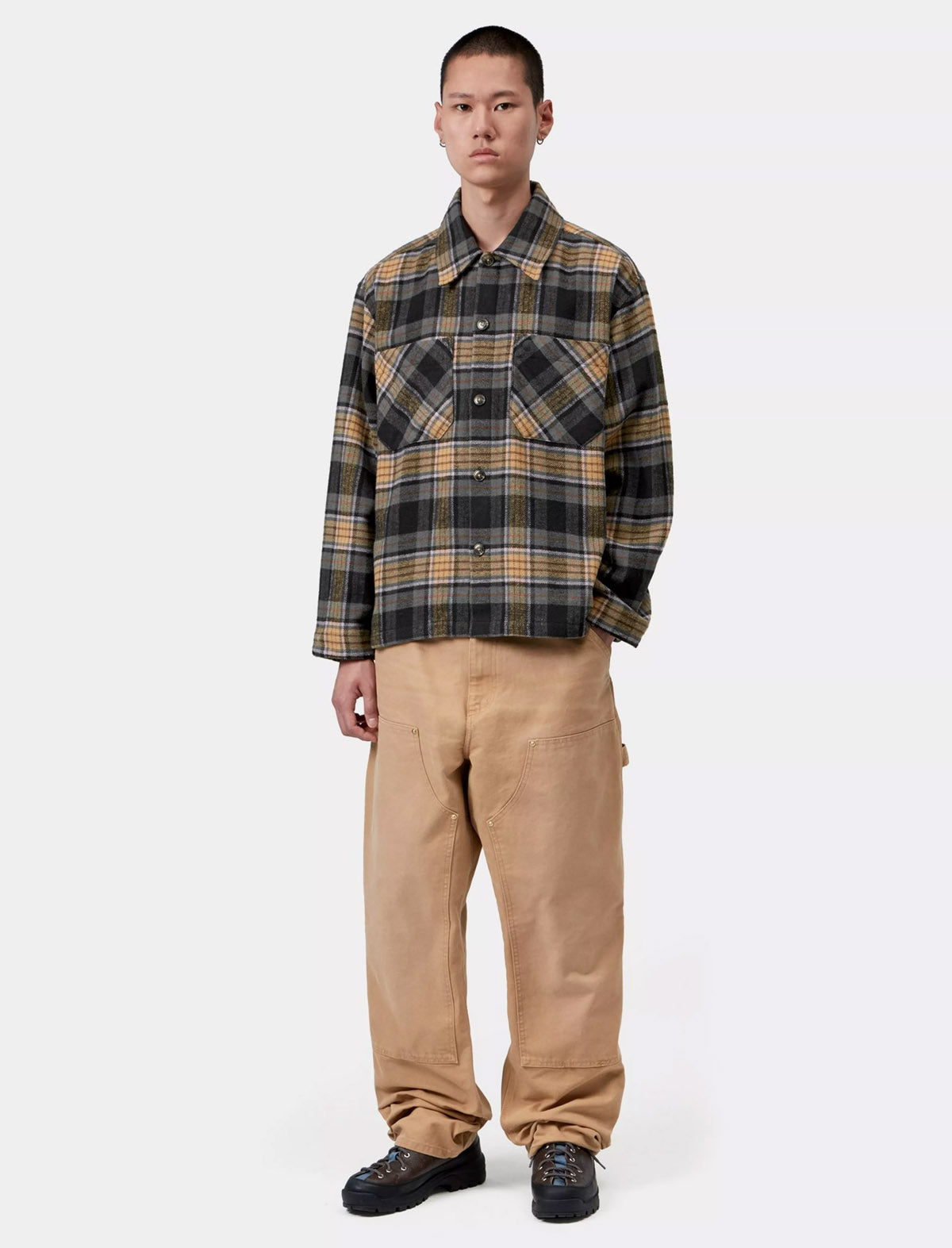 Full-length view of the Carhartt WIP L/S Parson Shirt in Dusty H