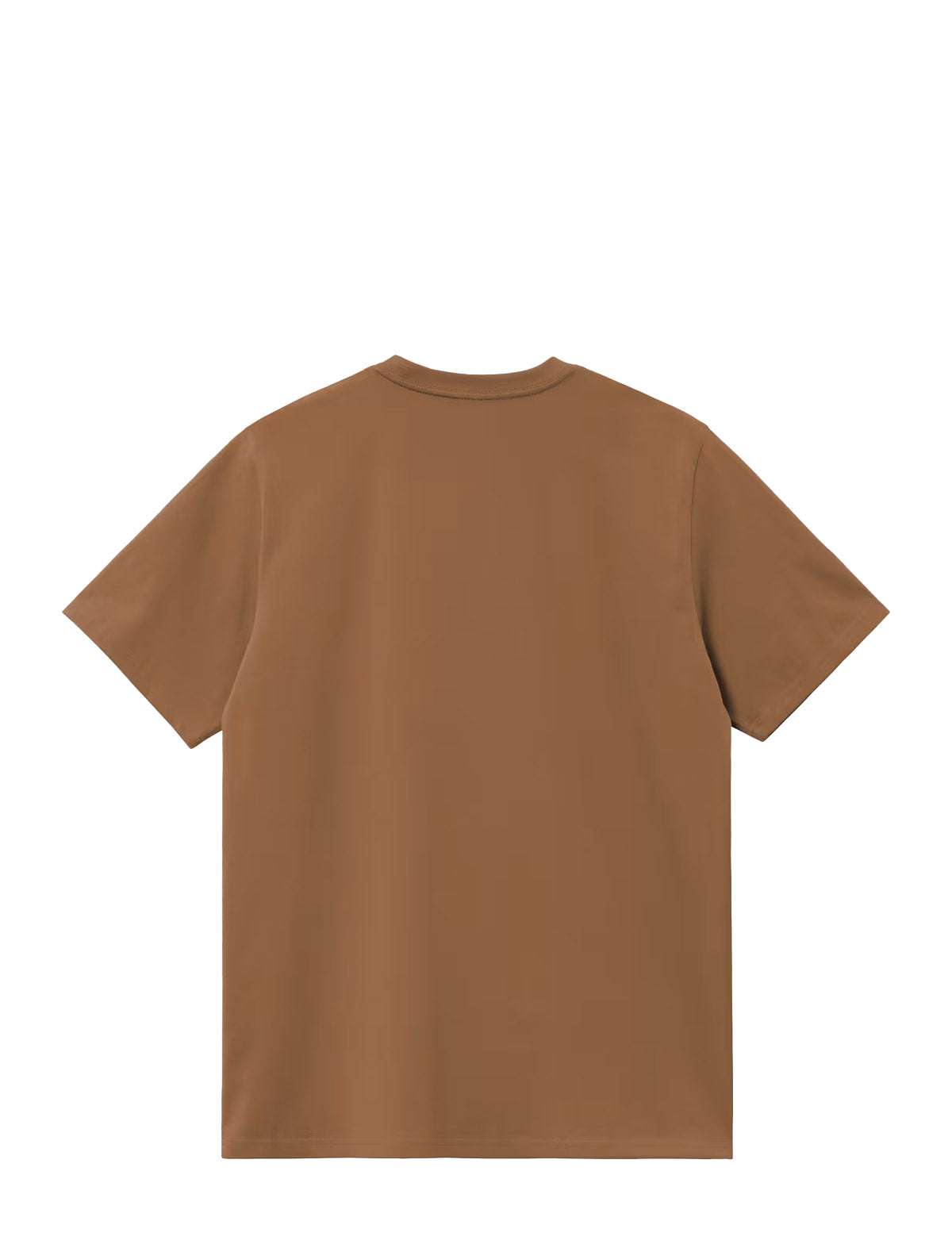 A plain brown short-sleeve t-shirt shown from the back, centered on a solid white background.
