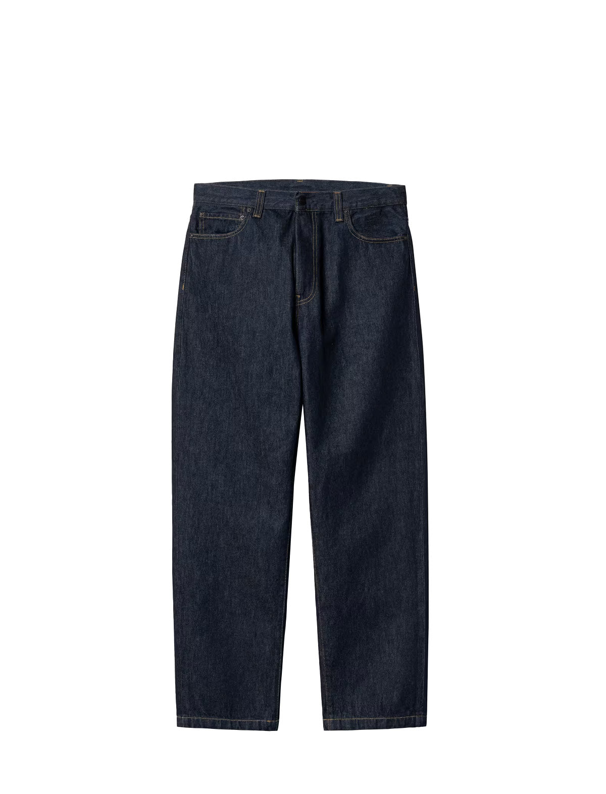 Dark indigo blue denim jeans shown flat against a solid white background.